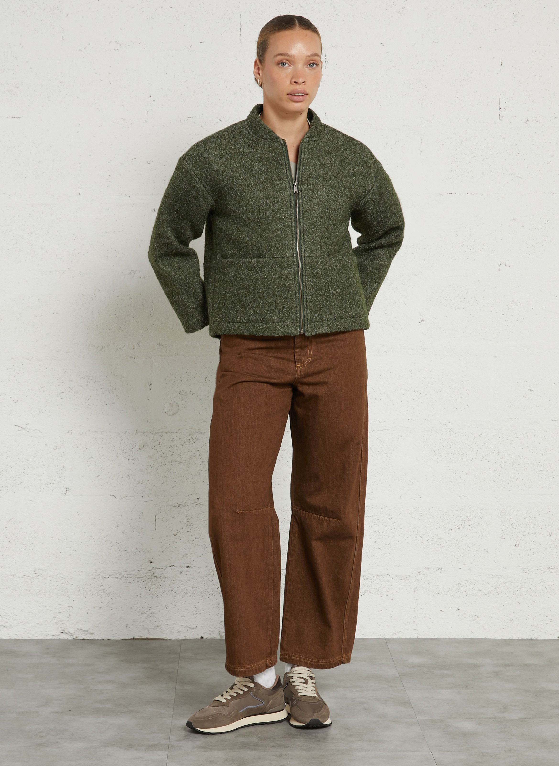Gerade Jacke mit Teddykragen aus Wollmischung NICE THINGS Khaki