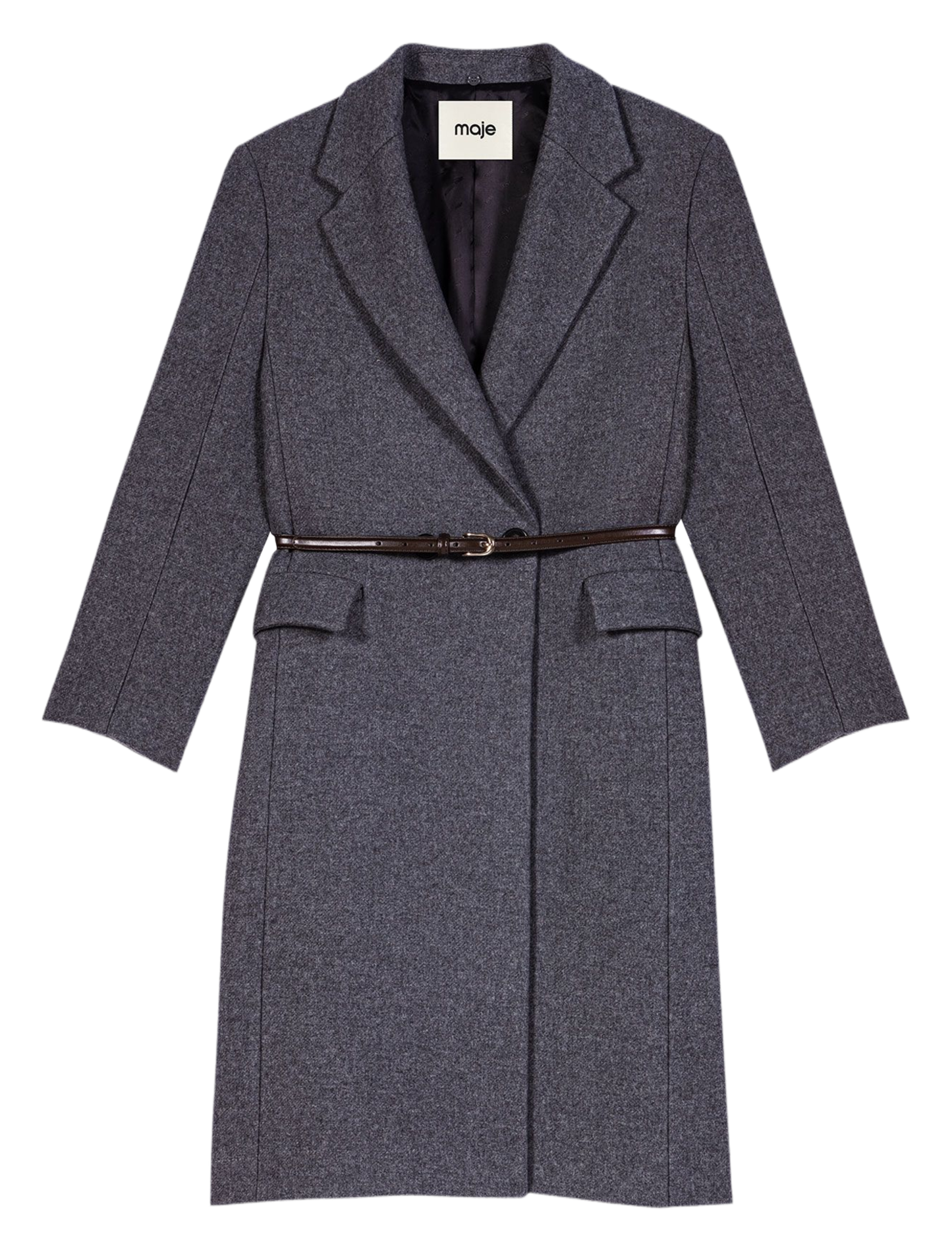 Manteau ceinture à col amovible en laine mélangée MAJE Gris