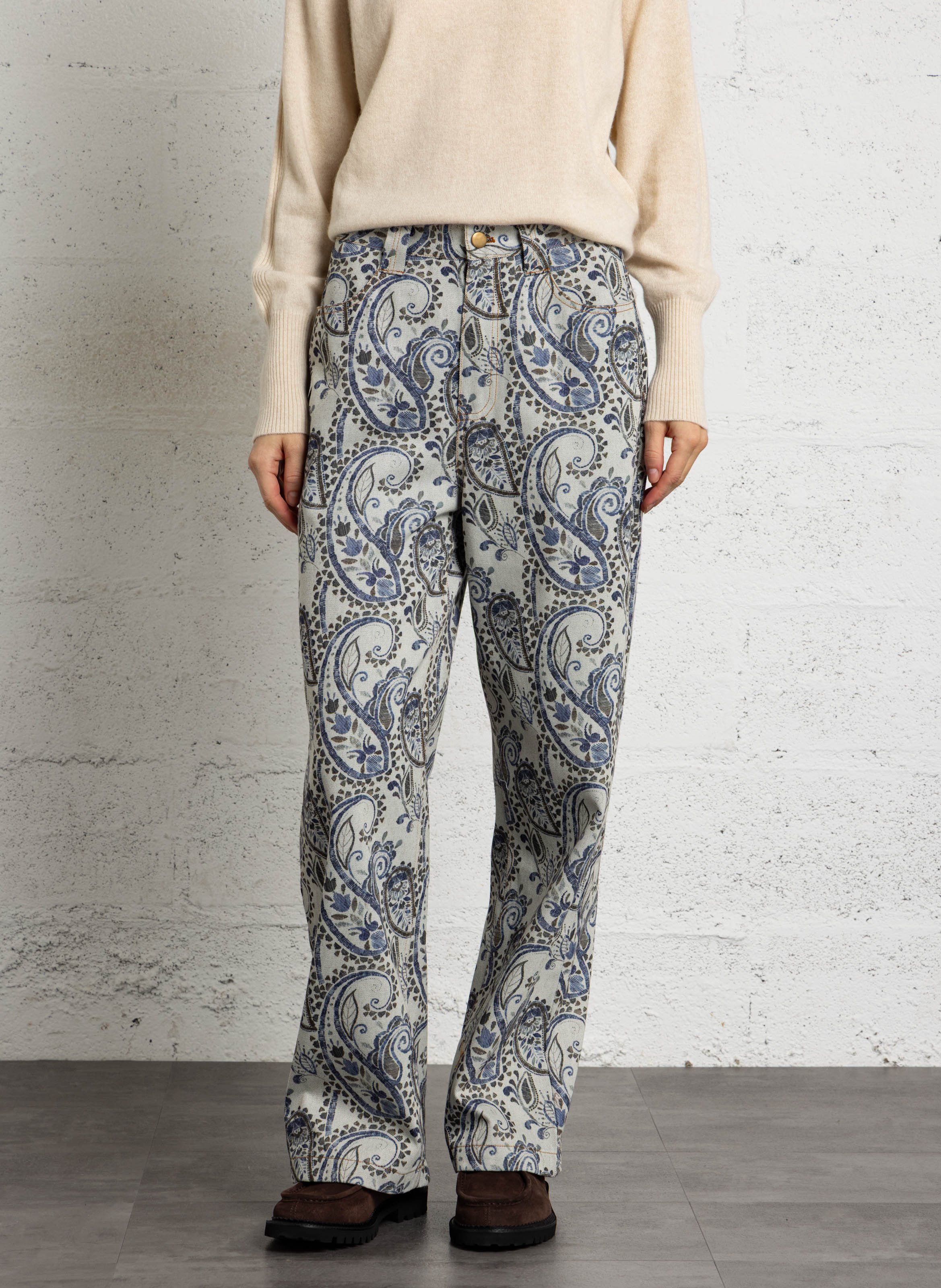 Hoch geschnittene weite Jeans mit Print SEE U SOON Braun