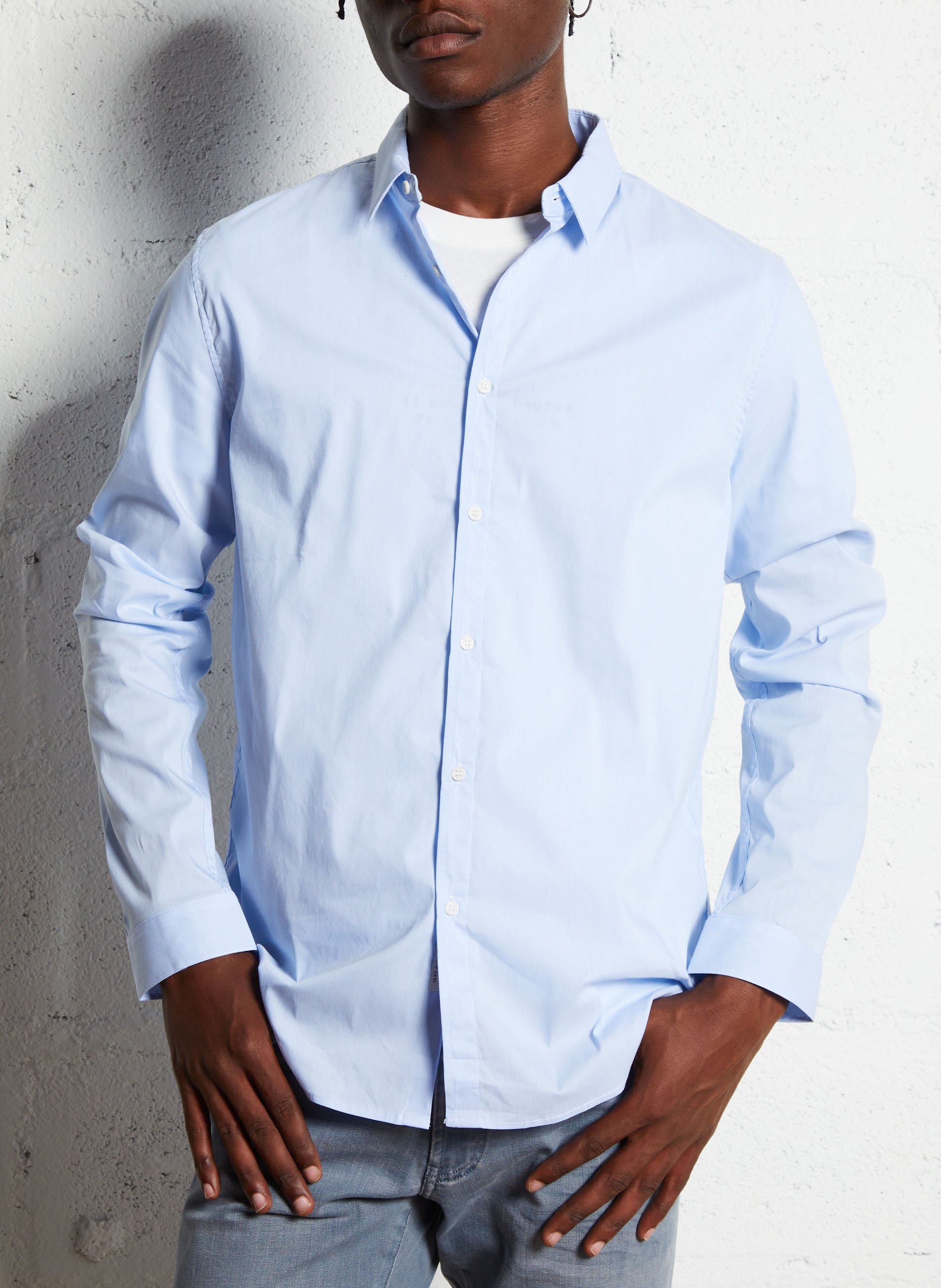Hemd aus Baumwoll-Mix mit klassischem Kragen, Slim Fit IKKS Blau