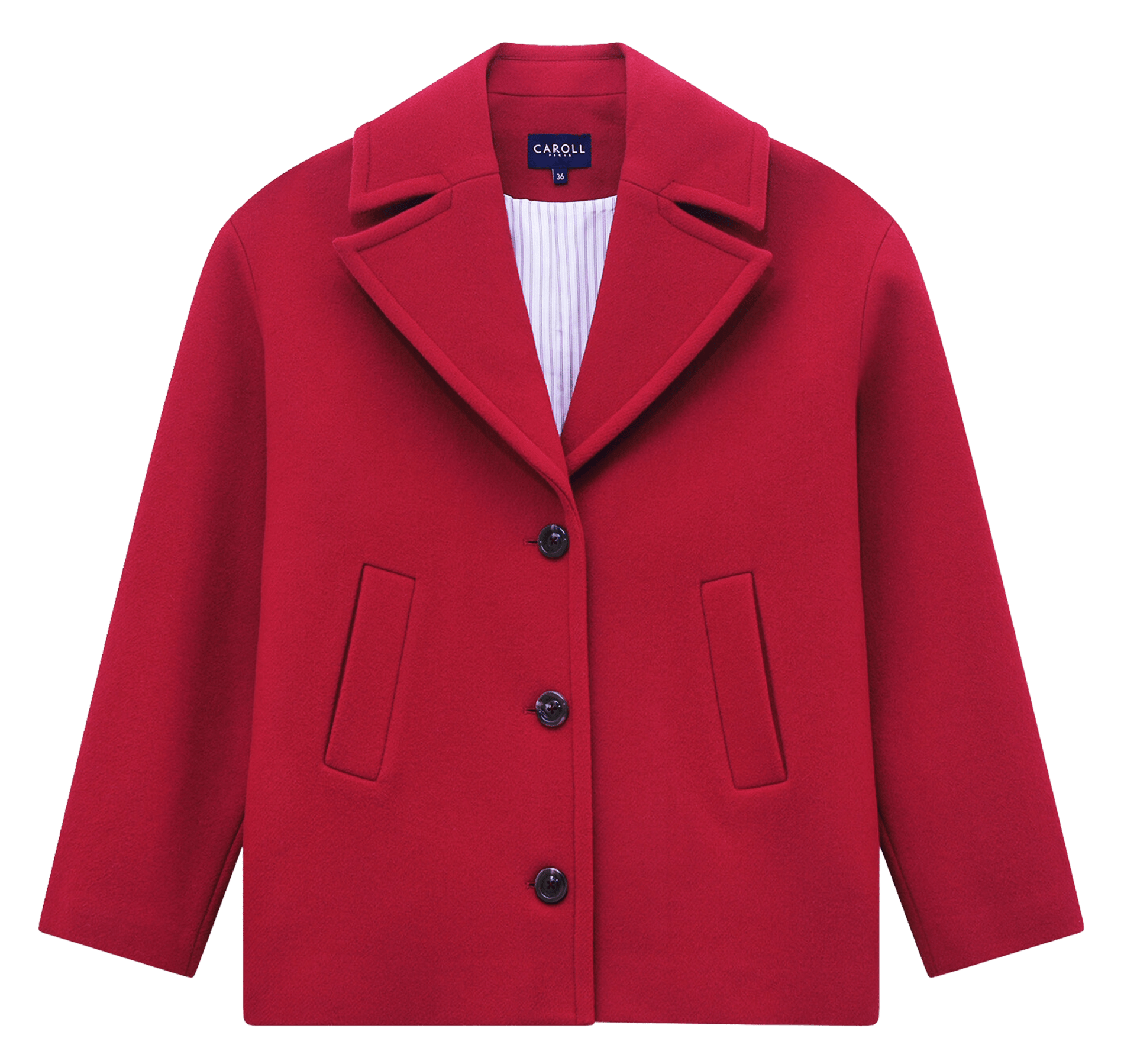 Manteau col tailleur en laine mélangée CAROLL Rouge