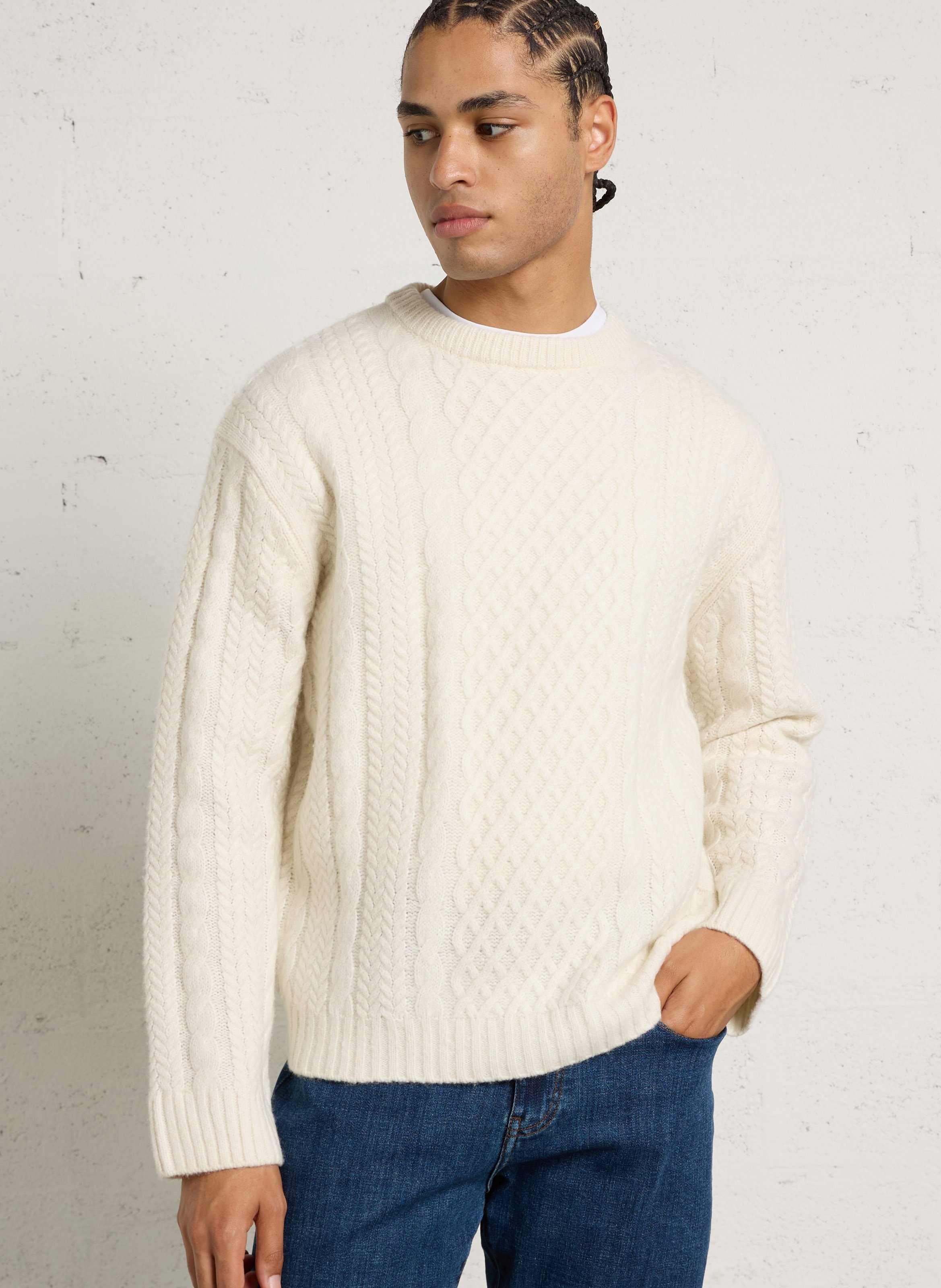 Pull droit à col rond en laine mélangée IKKS Blanc