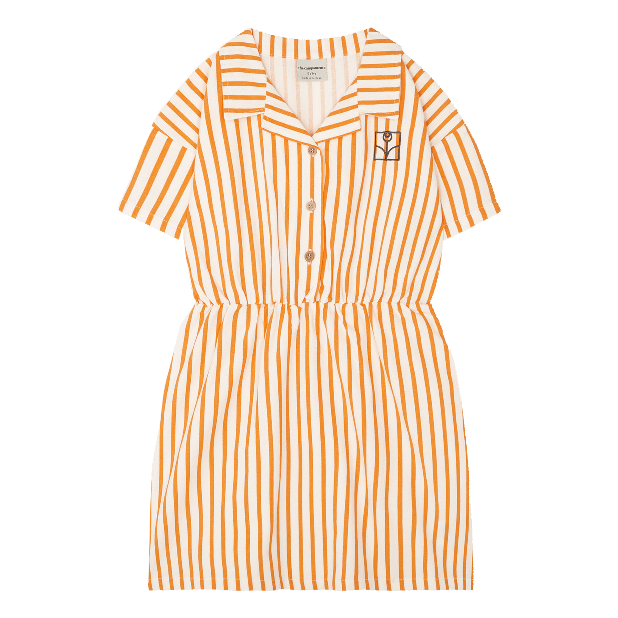 Short striped cotton dress with classic collar THE CAMPAMENTO Orange