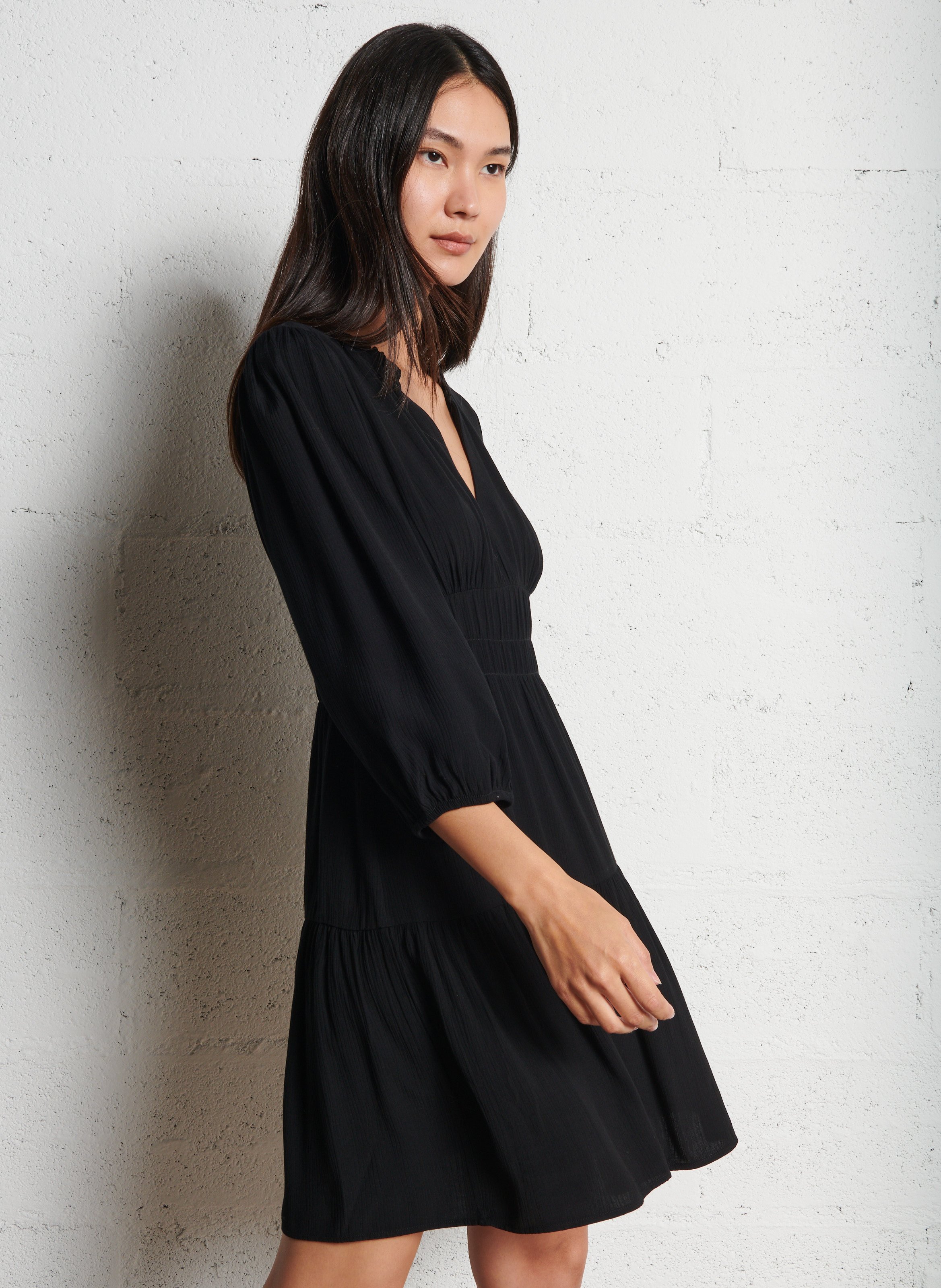 Robe courte col V Noir