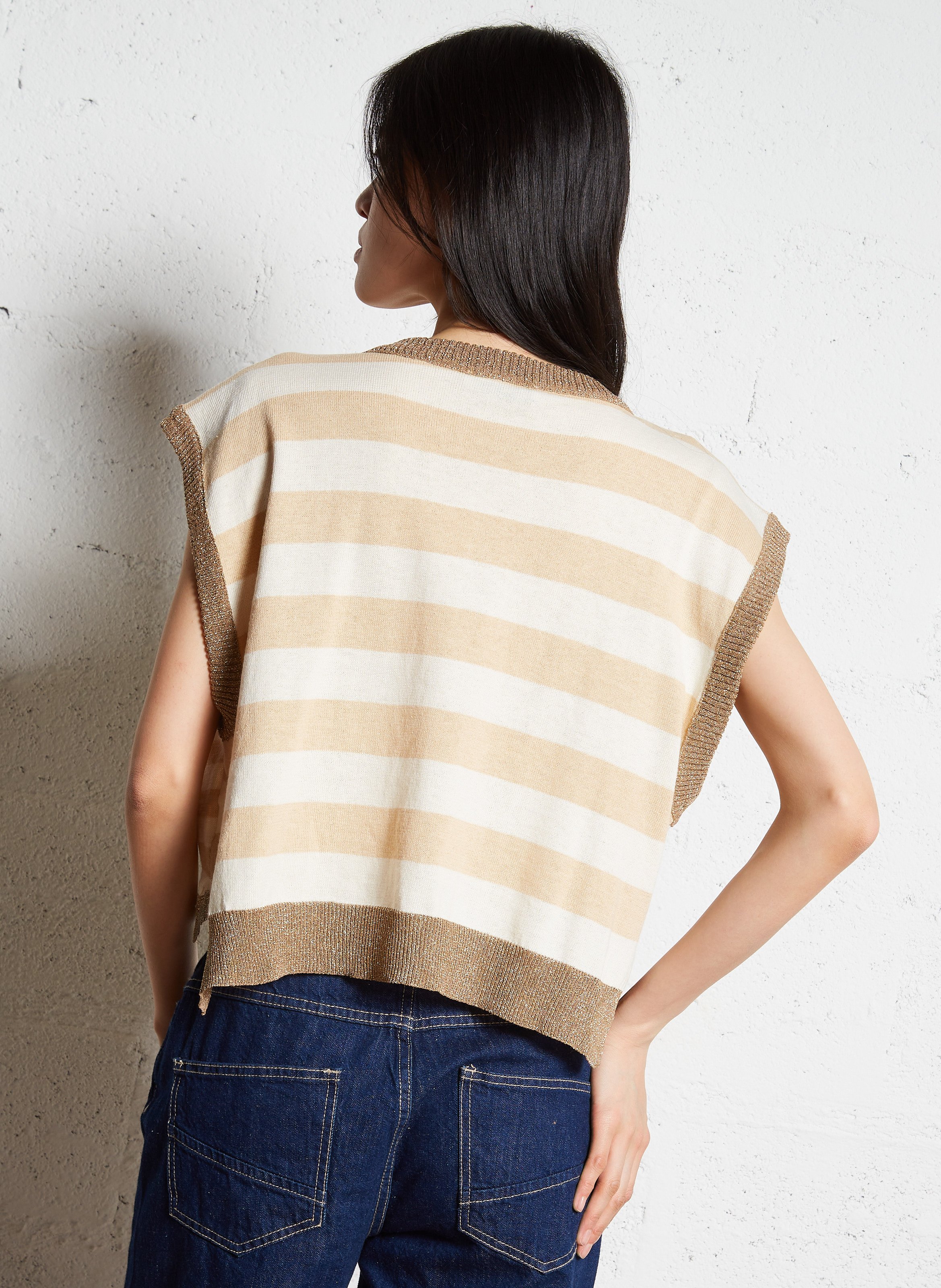 Gestreepte mouwloze vest van gemengd katoen PLEASE Veelkleurig