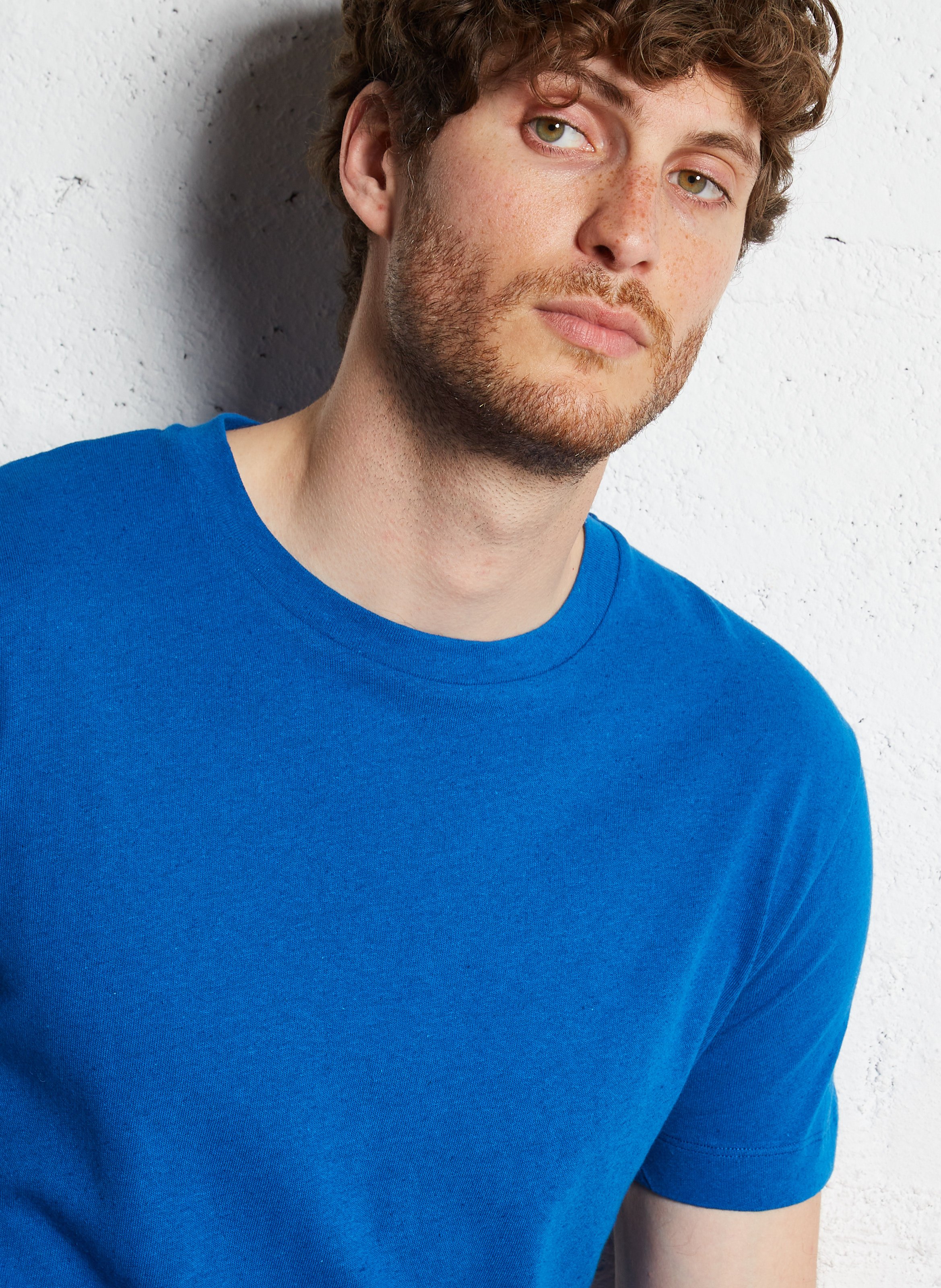 Basic cotton-mix T-shirt AU PRINTEMPS PARIS Blue