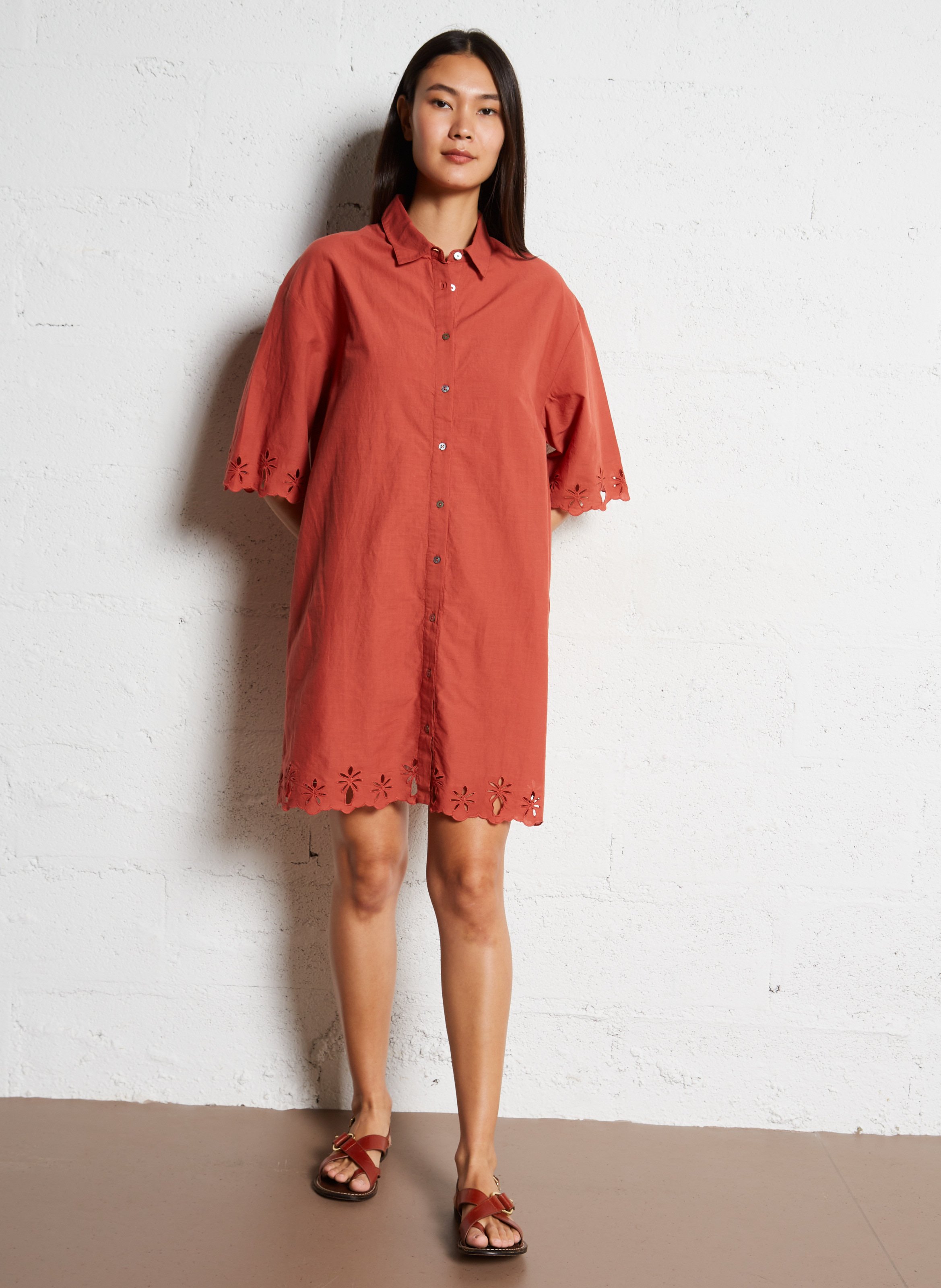 Robe midi droite boutonnée  HARTFORD Rouge