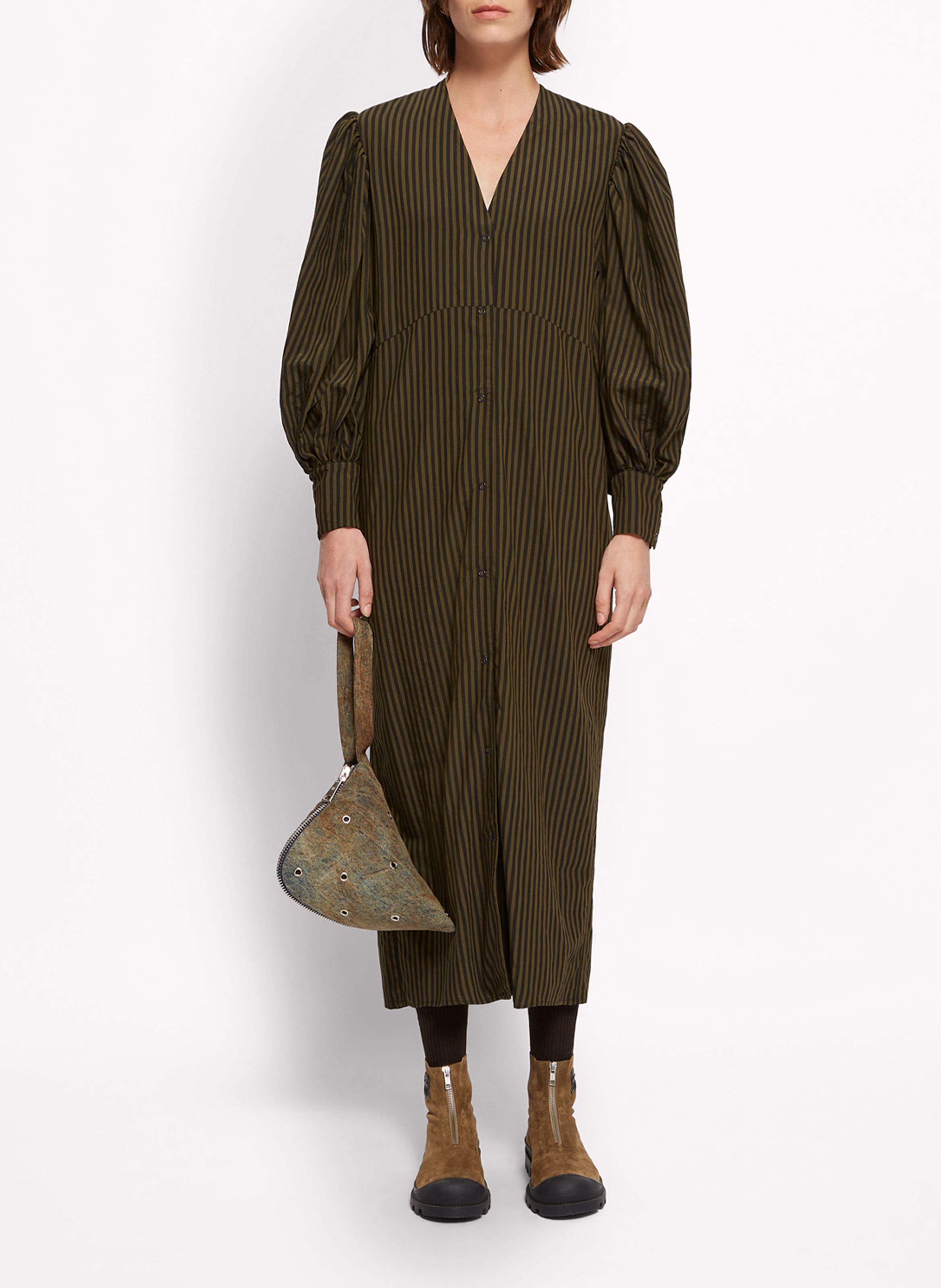 Robe midi col v à rayures ROSEANNA Vert