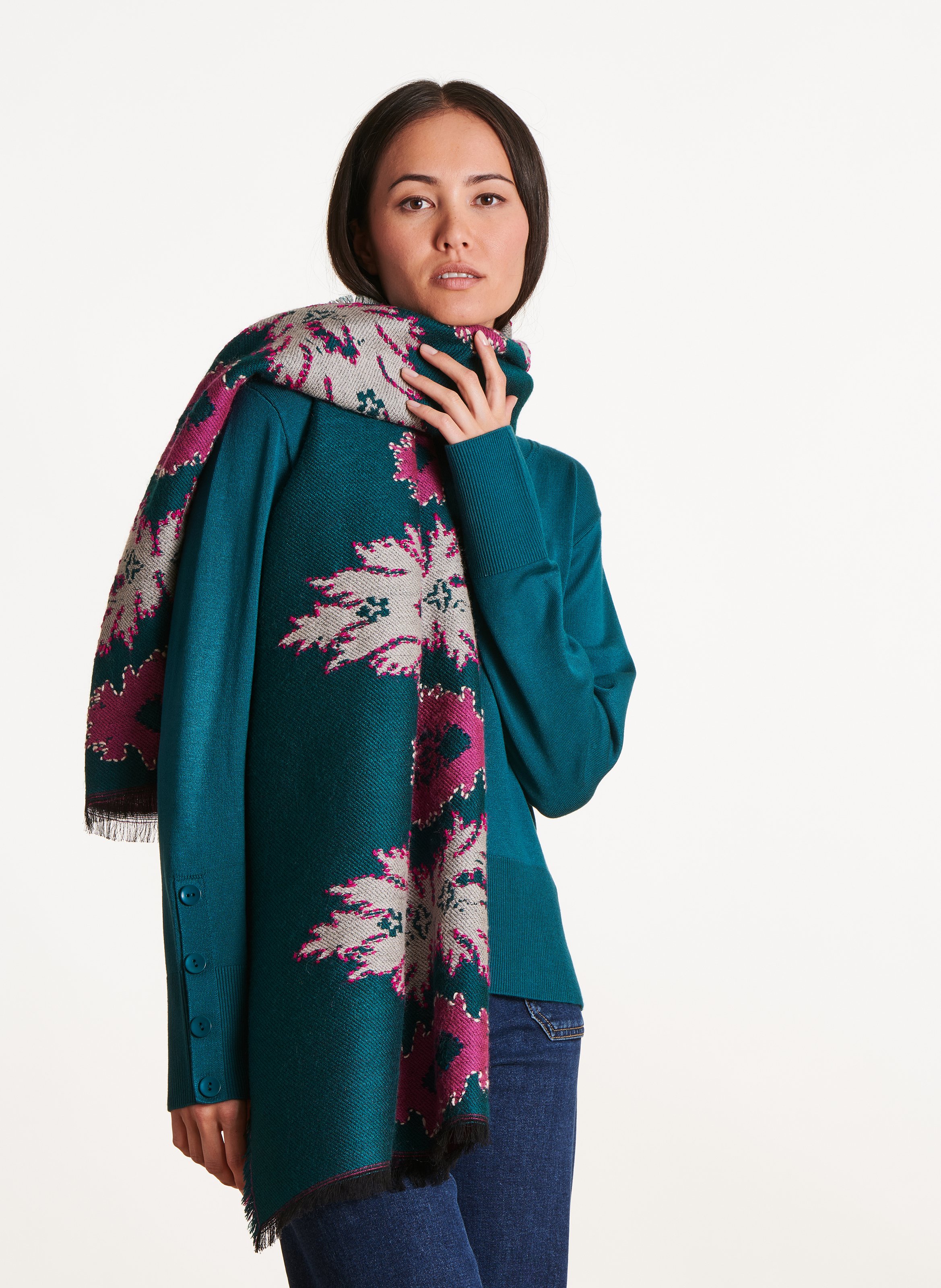 Echarpe en jacquard  LA FEE MARABOUTEE Bleu