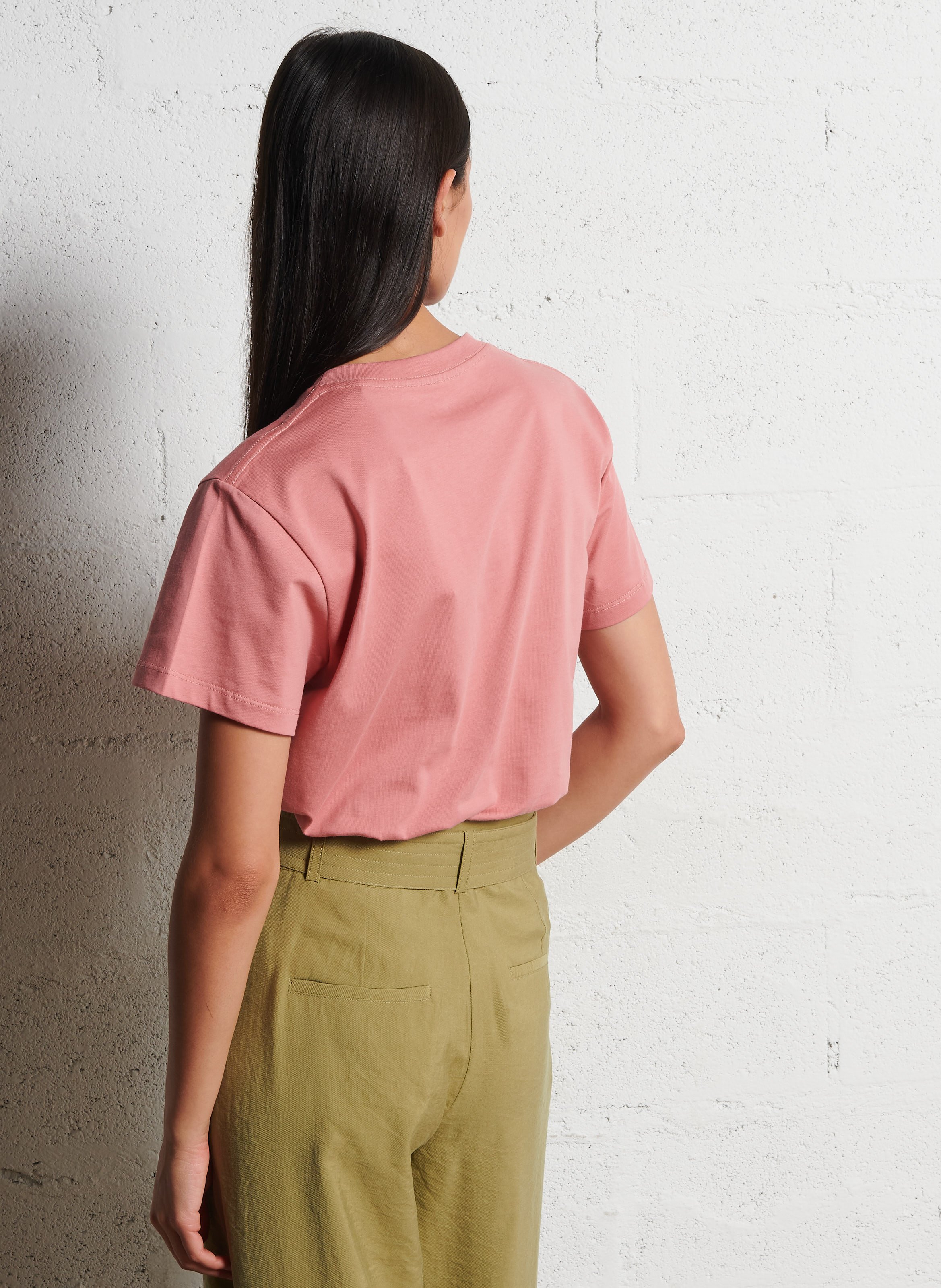 Straight round-neck cotton T-shirt with screen print BA&SH Pink