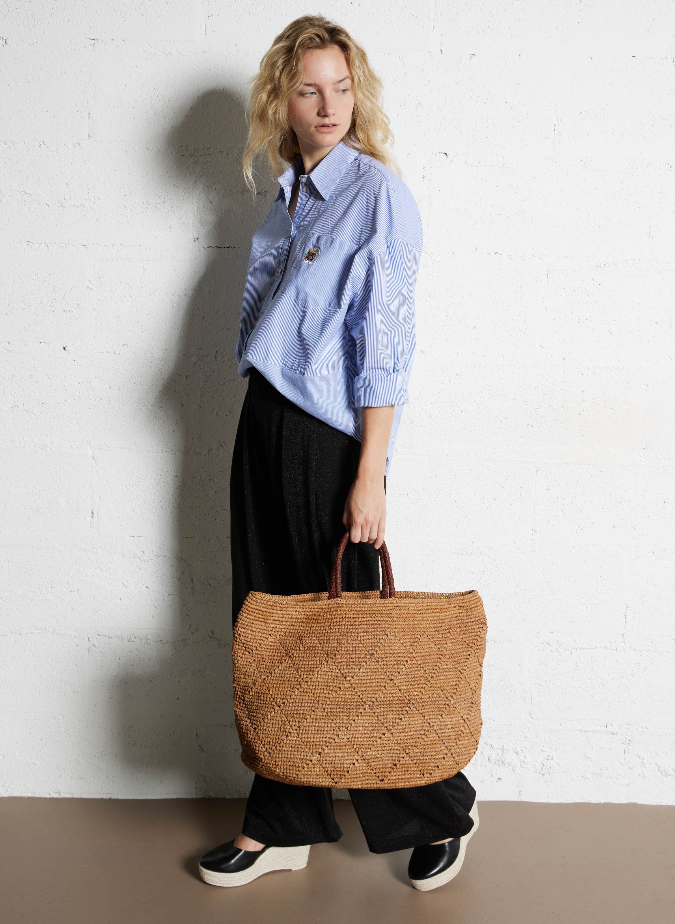 Raffia tote bag CAMALYA Brown