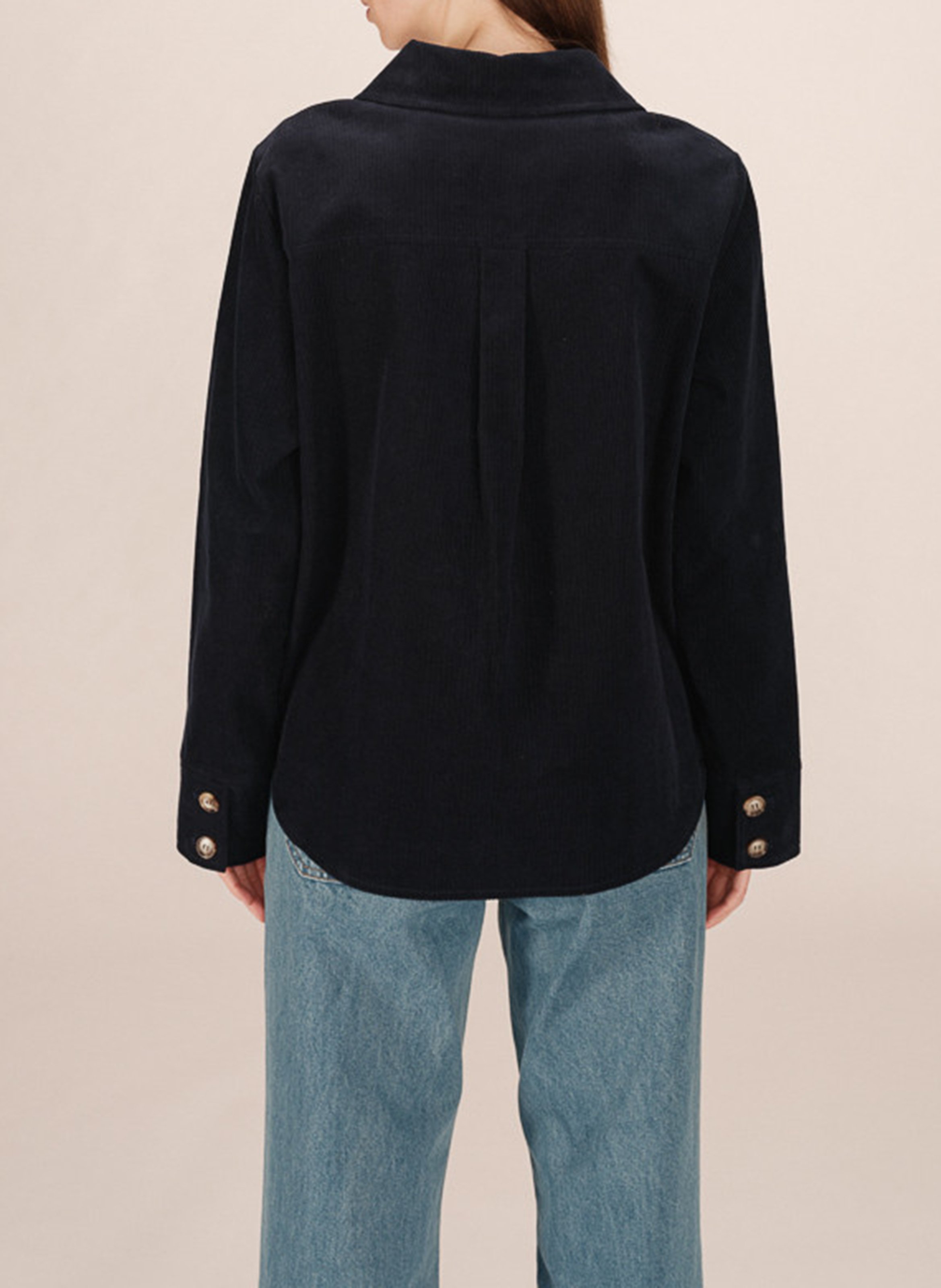 Chemise col classique manches contrastantes en coton GRACE ET MILA Blue