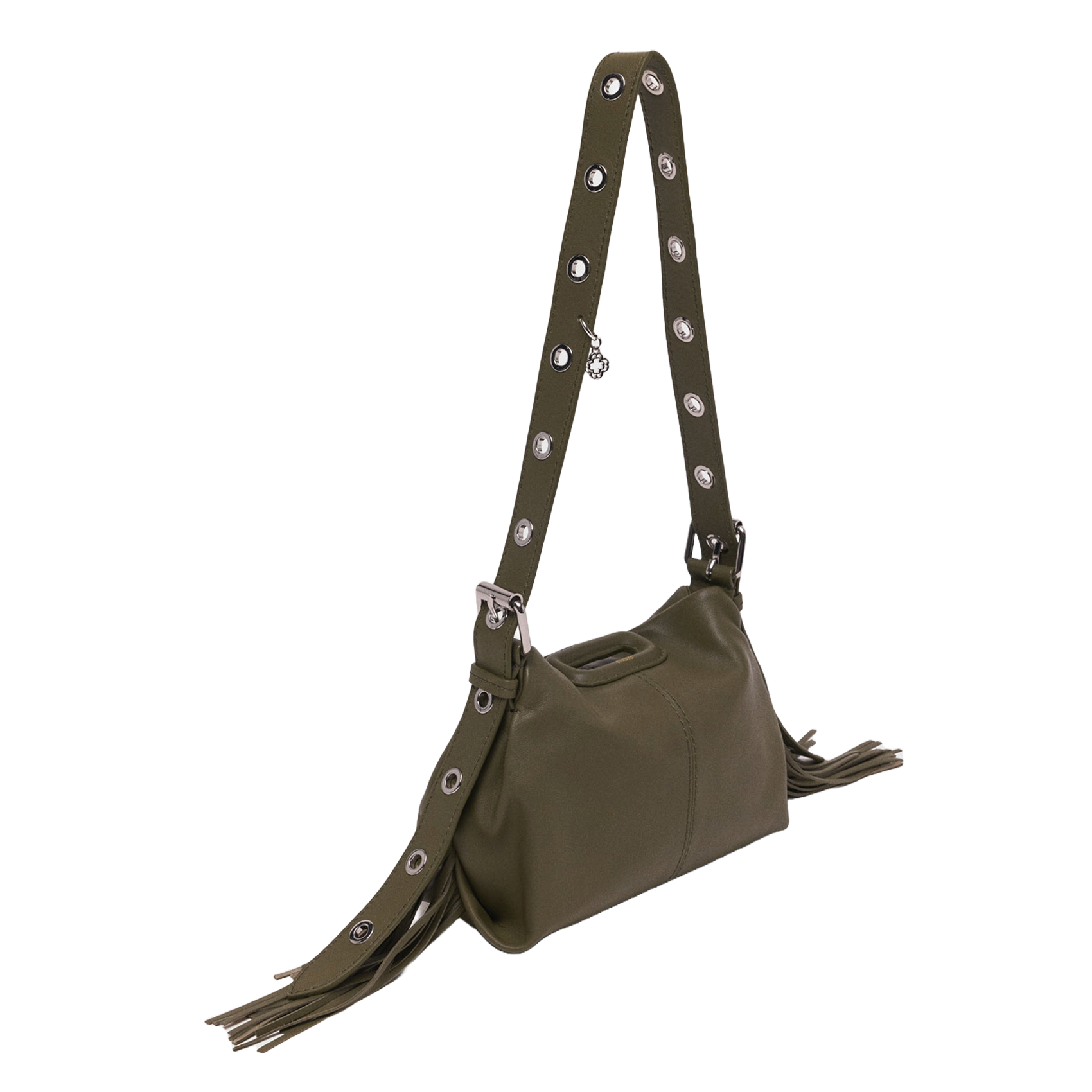 Gladde, leren schoudertas MAJE Kaki