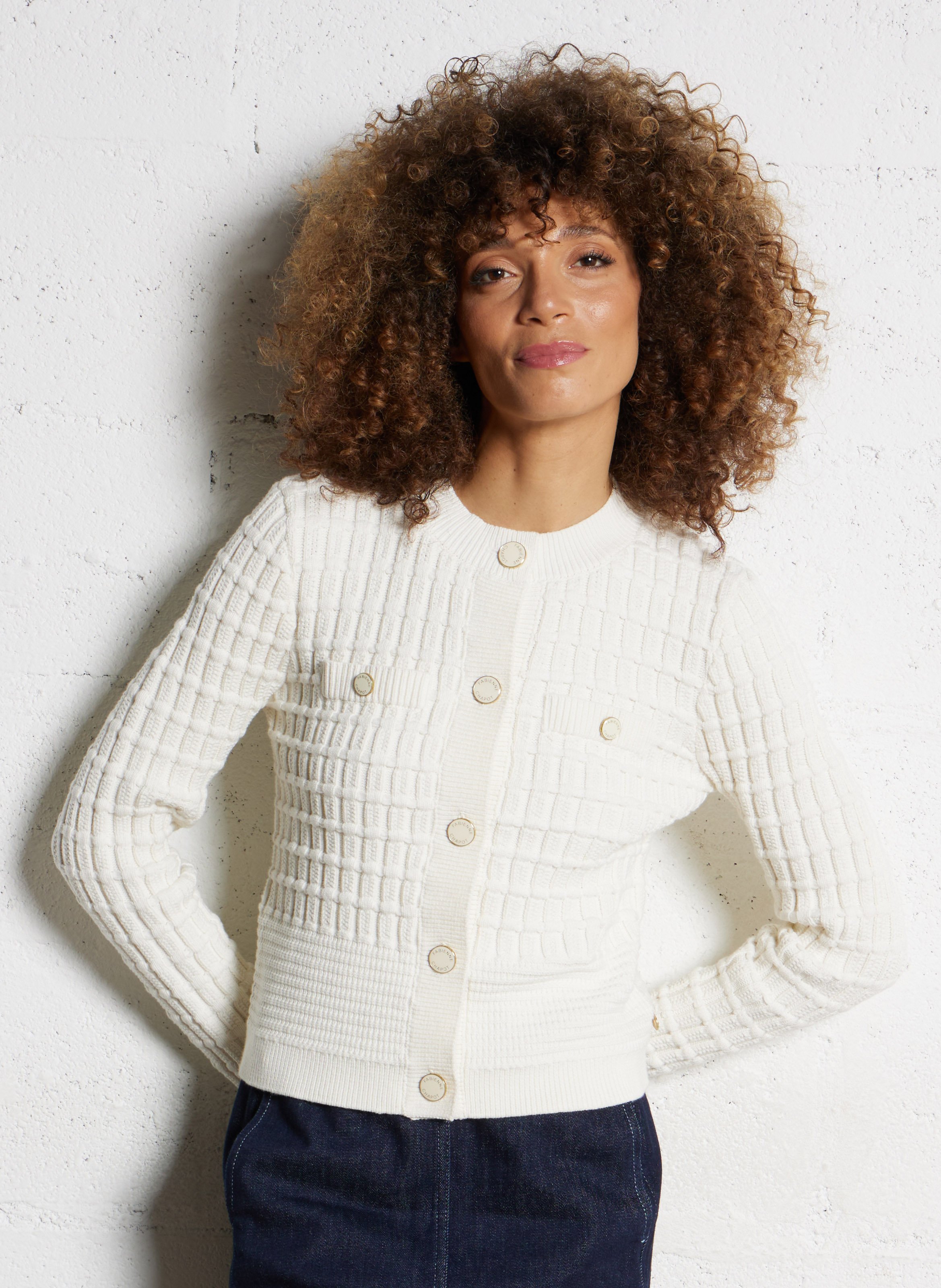 Geribbelde cardigan met knopen FABIENNE CHAPOT Wit