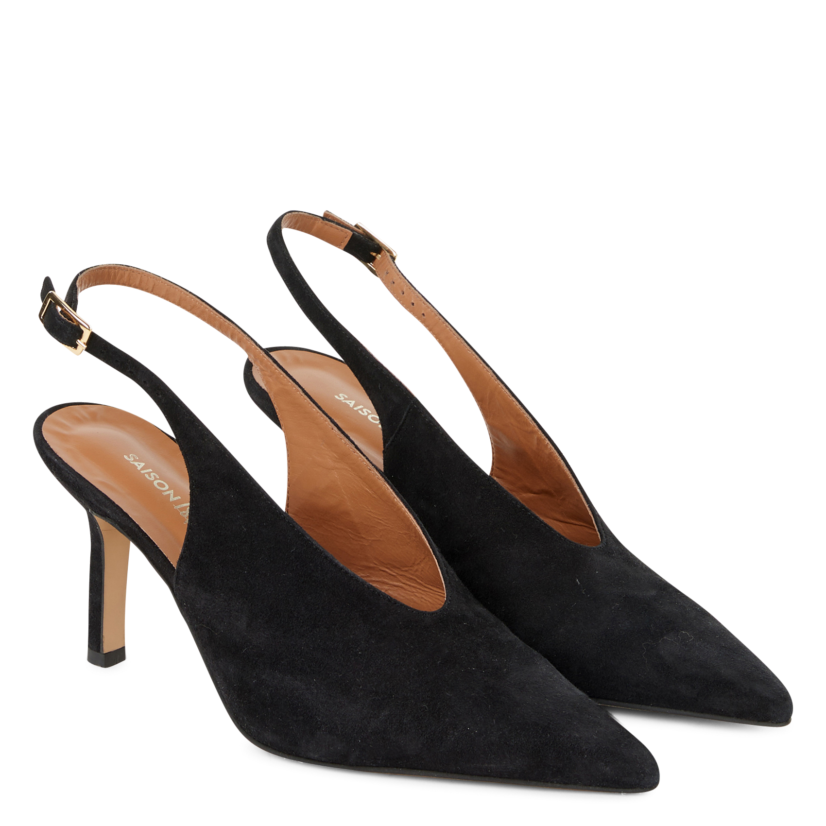 Sling-back suede leather pumps SAISON 1865 Black