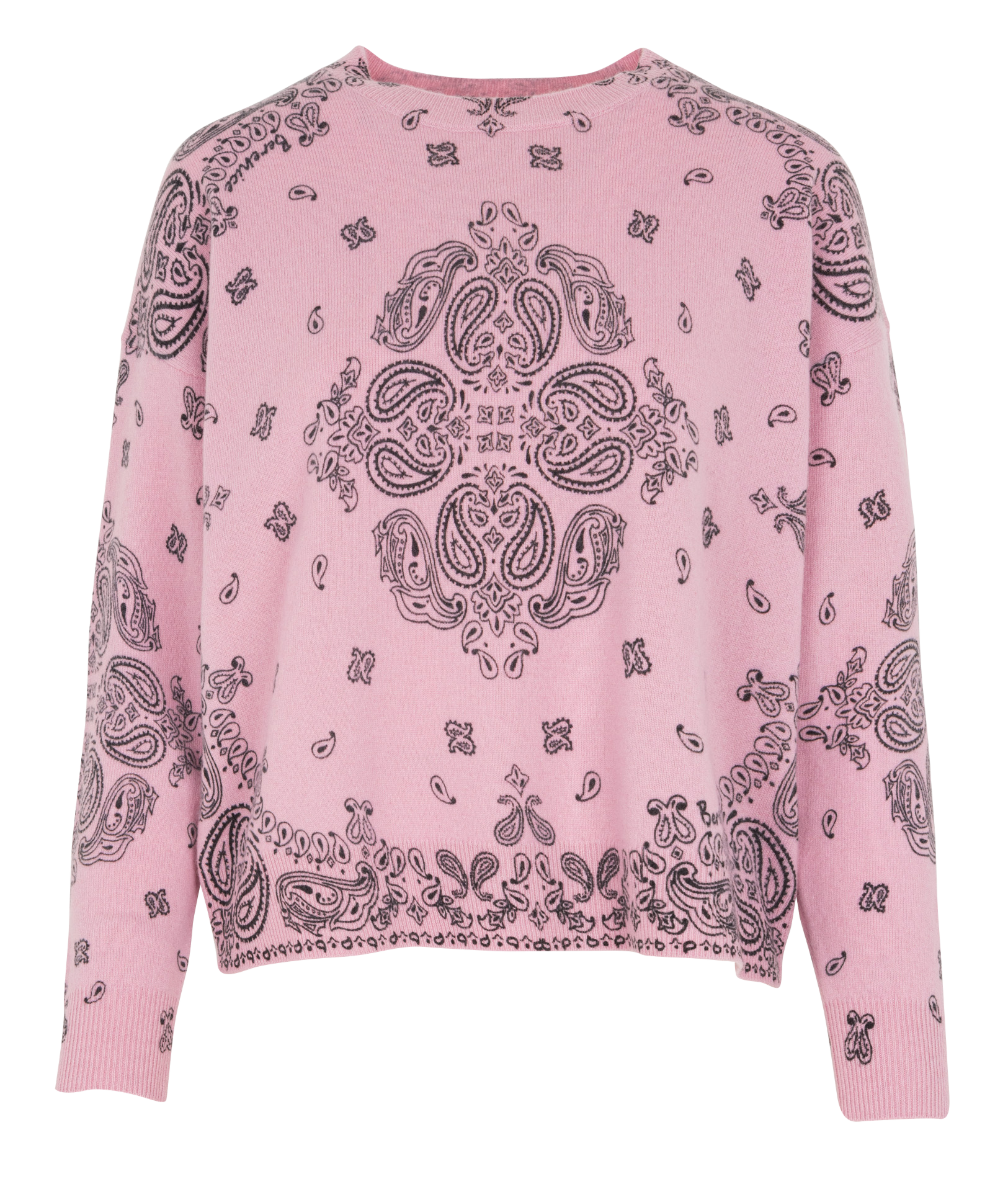 Weiter Jacquard-Rundhalspullover aus Wolle BERENICE Rosa