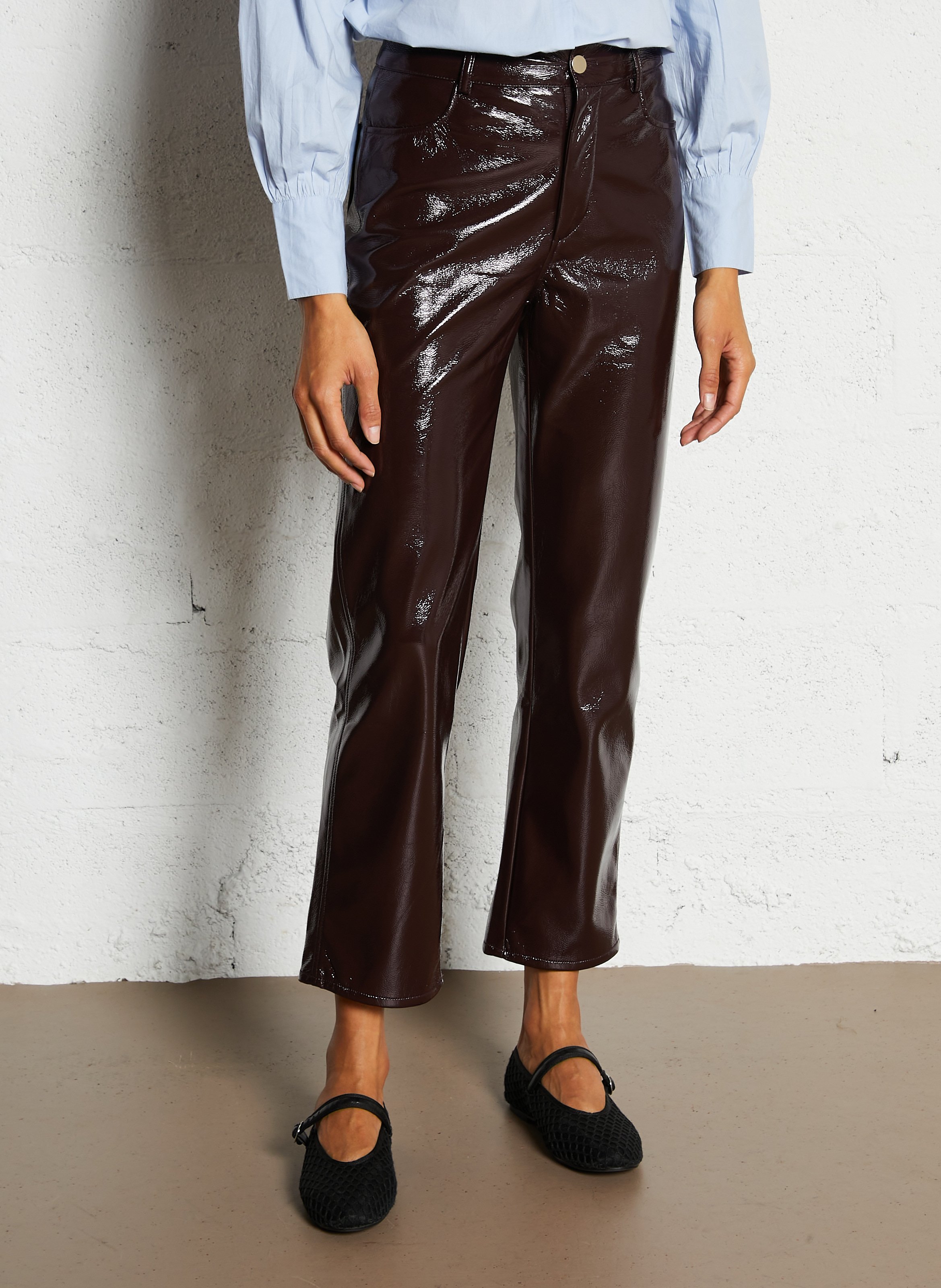 High-waisted straight leg shiny trousers PETITE MENDIGOTE Red