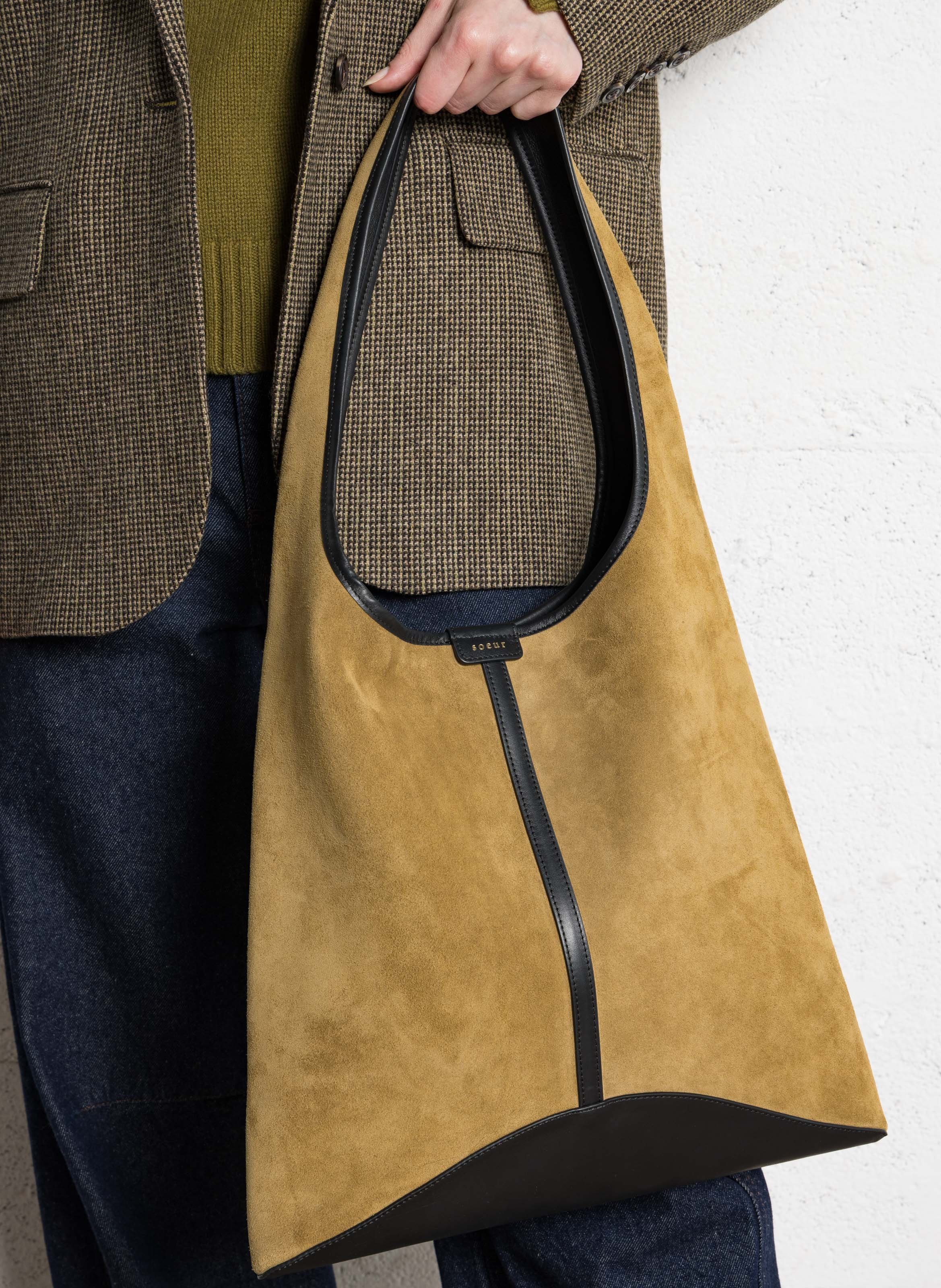 Soft plain tote bag in suede leather SOEUR Brown