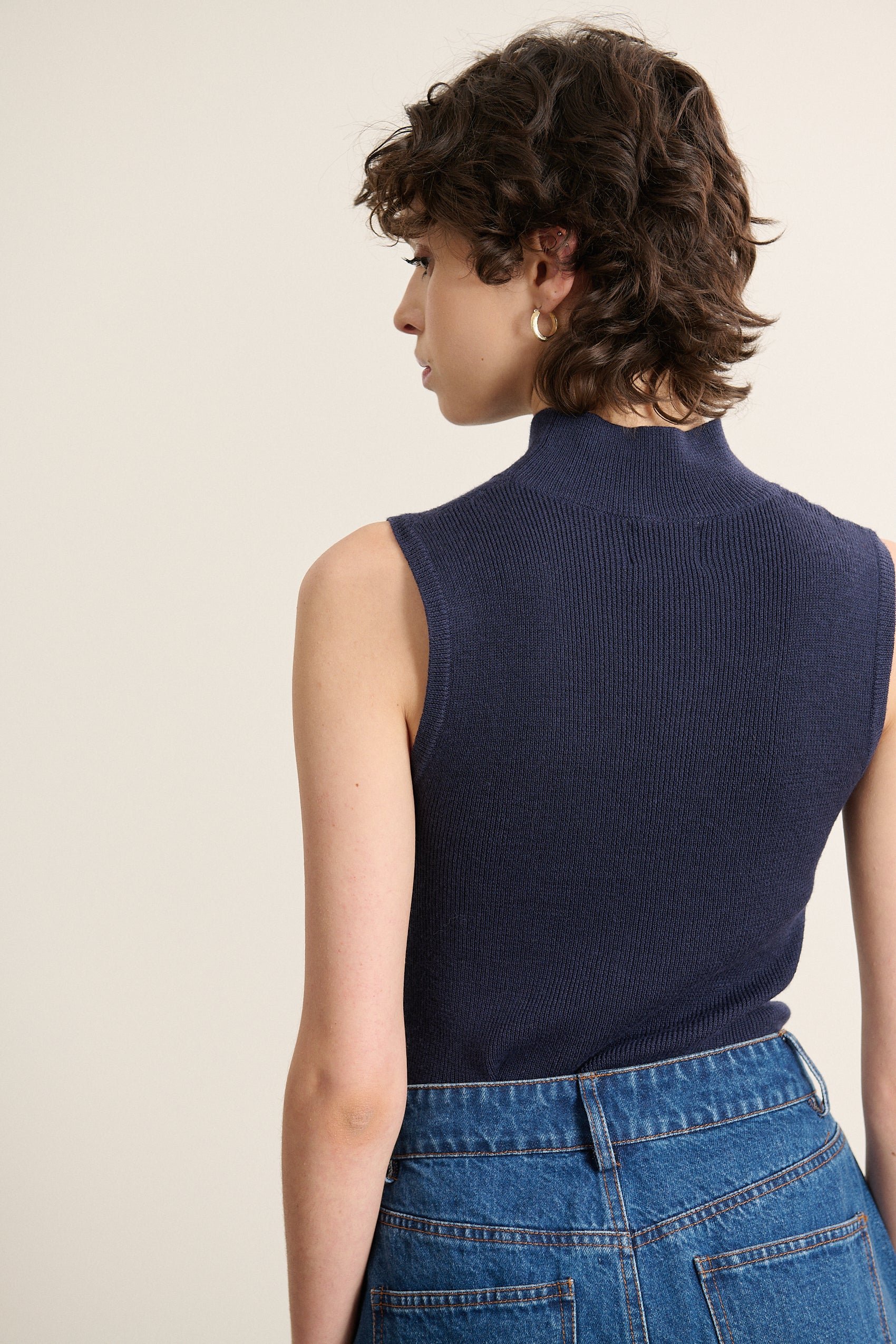 High neck sleeveless wool blend sweater GARANCE PARIS Blue