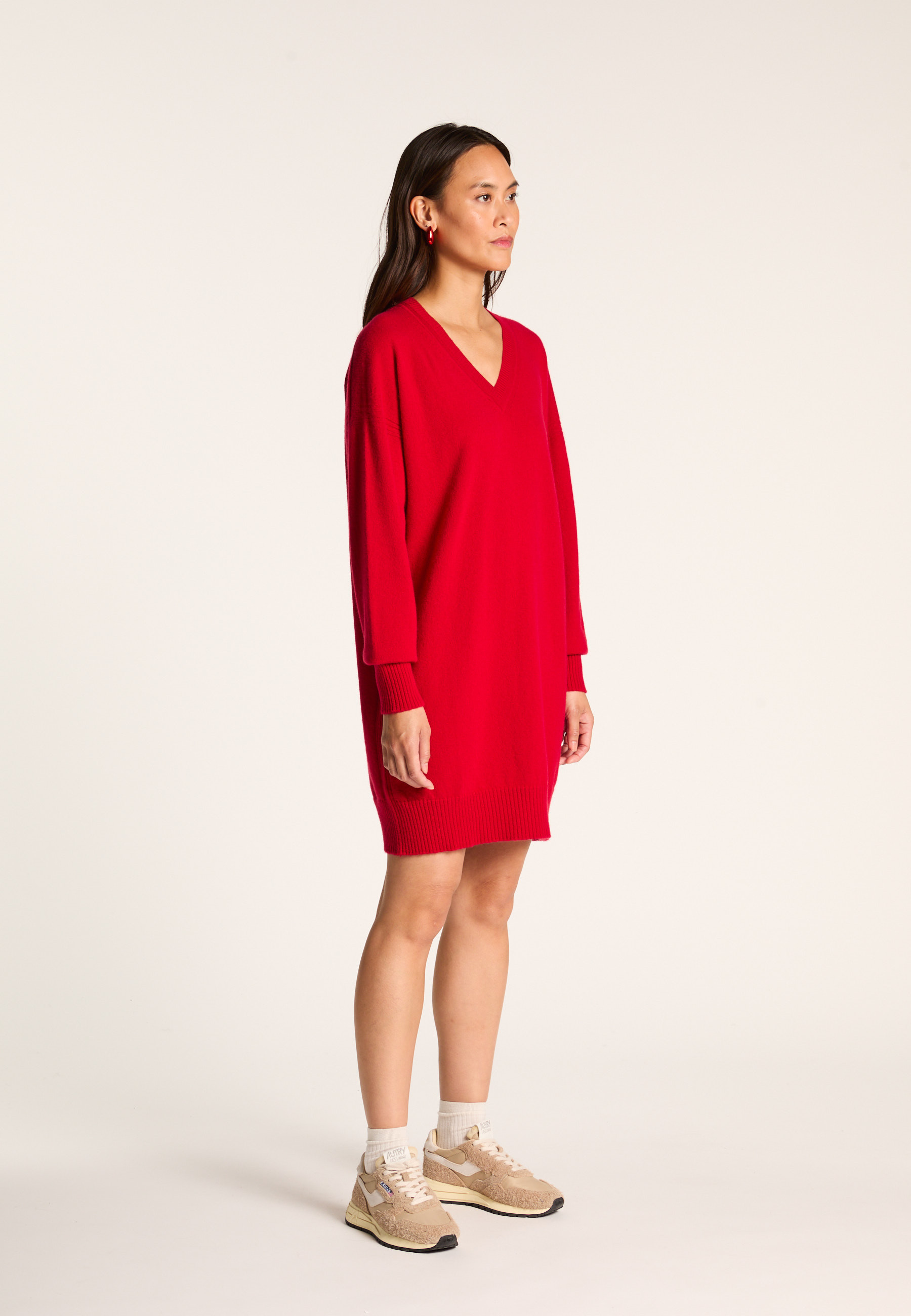 Cashmere V-neck dress MAISON MONTAGUT Red