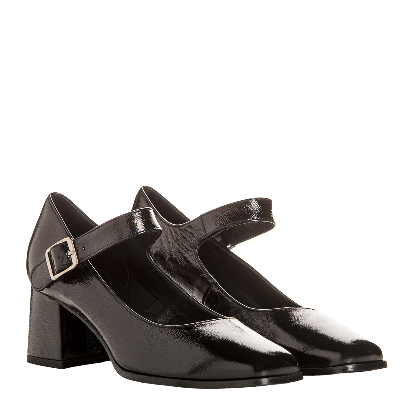 Babies en cuir verni froissé REQINS Noir