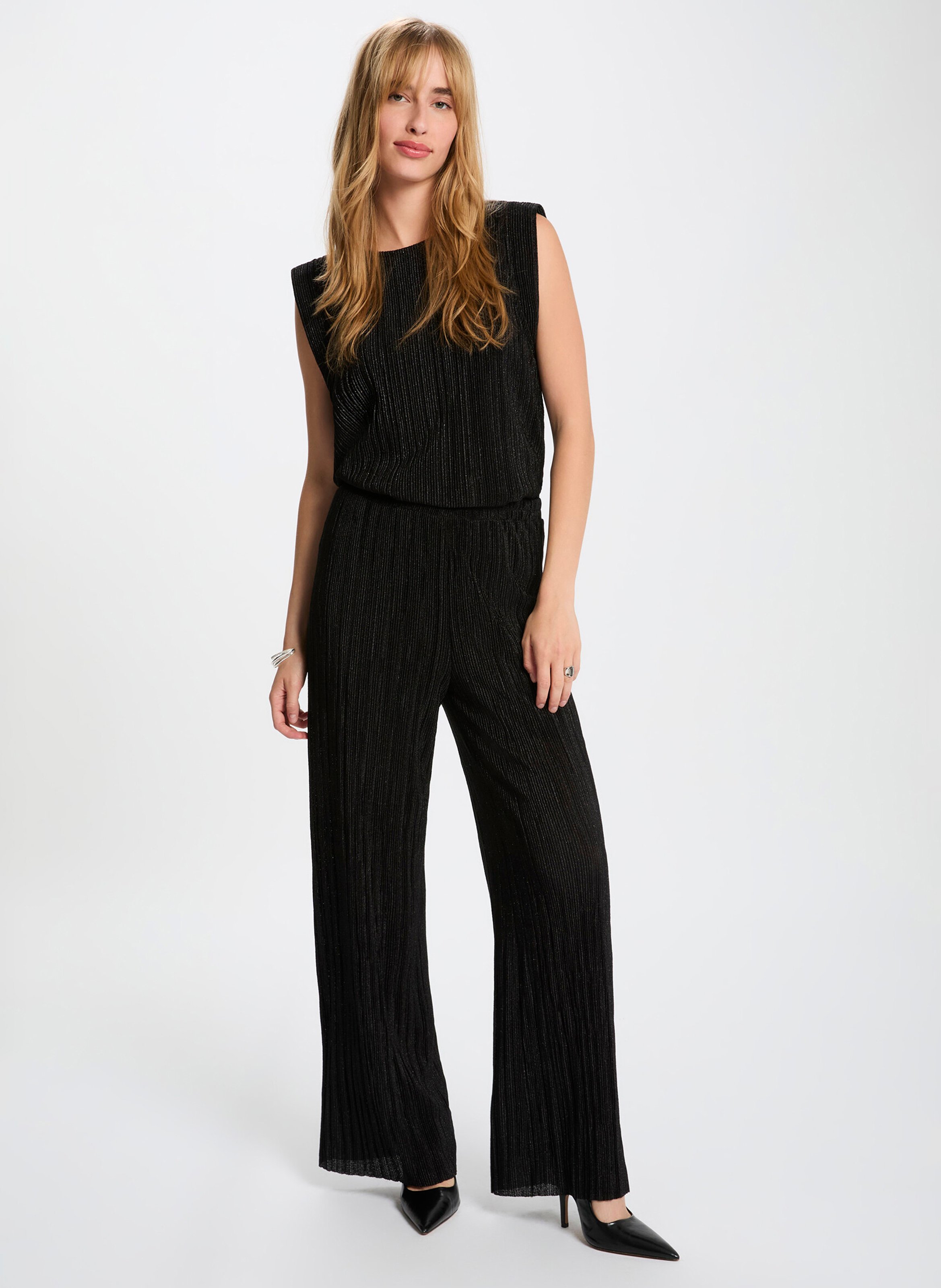 Top droit col rond plissé MORGAN Noir