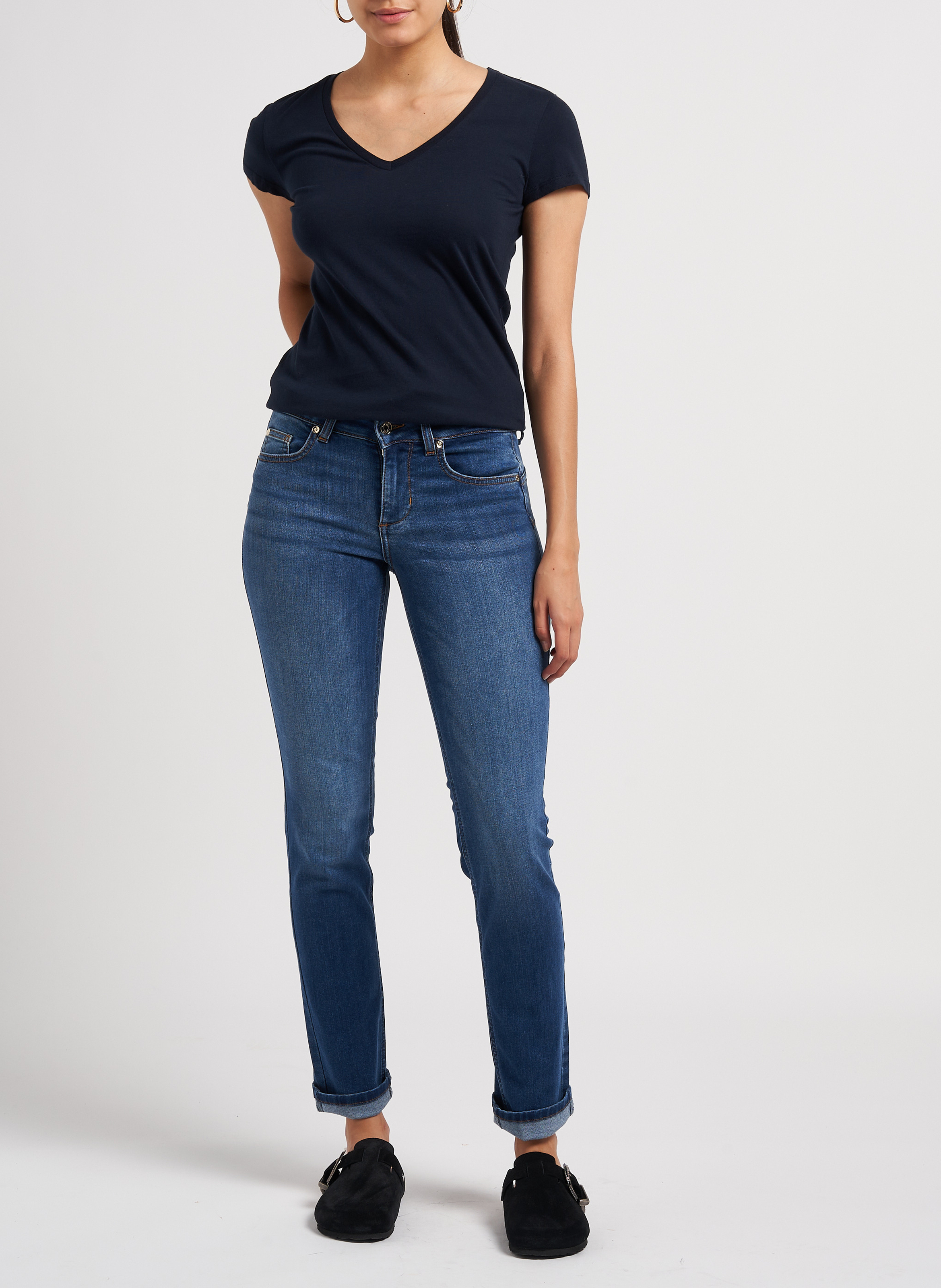 Baumwoll-T-Shirt mit V-Ausschnitt MAJESTIC FILATURES Blau