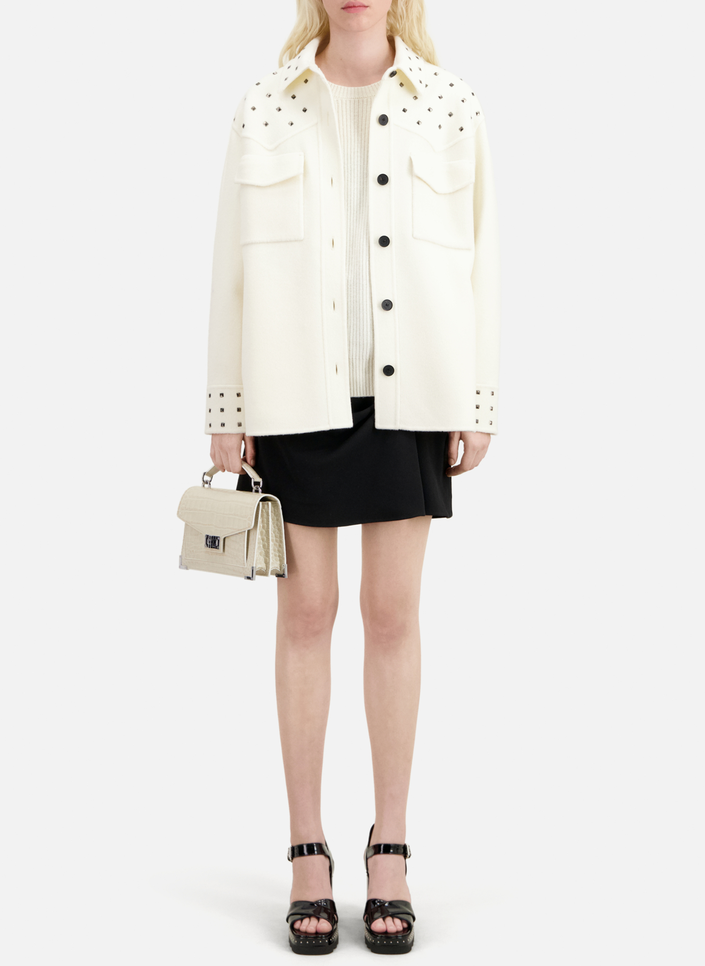 Surchemise oversize col classique en laine mélangée THE KOOPLES Blanc