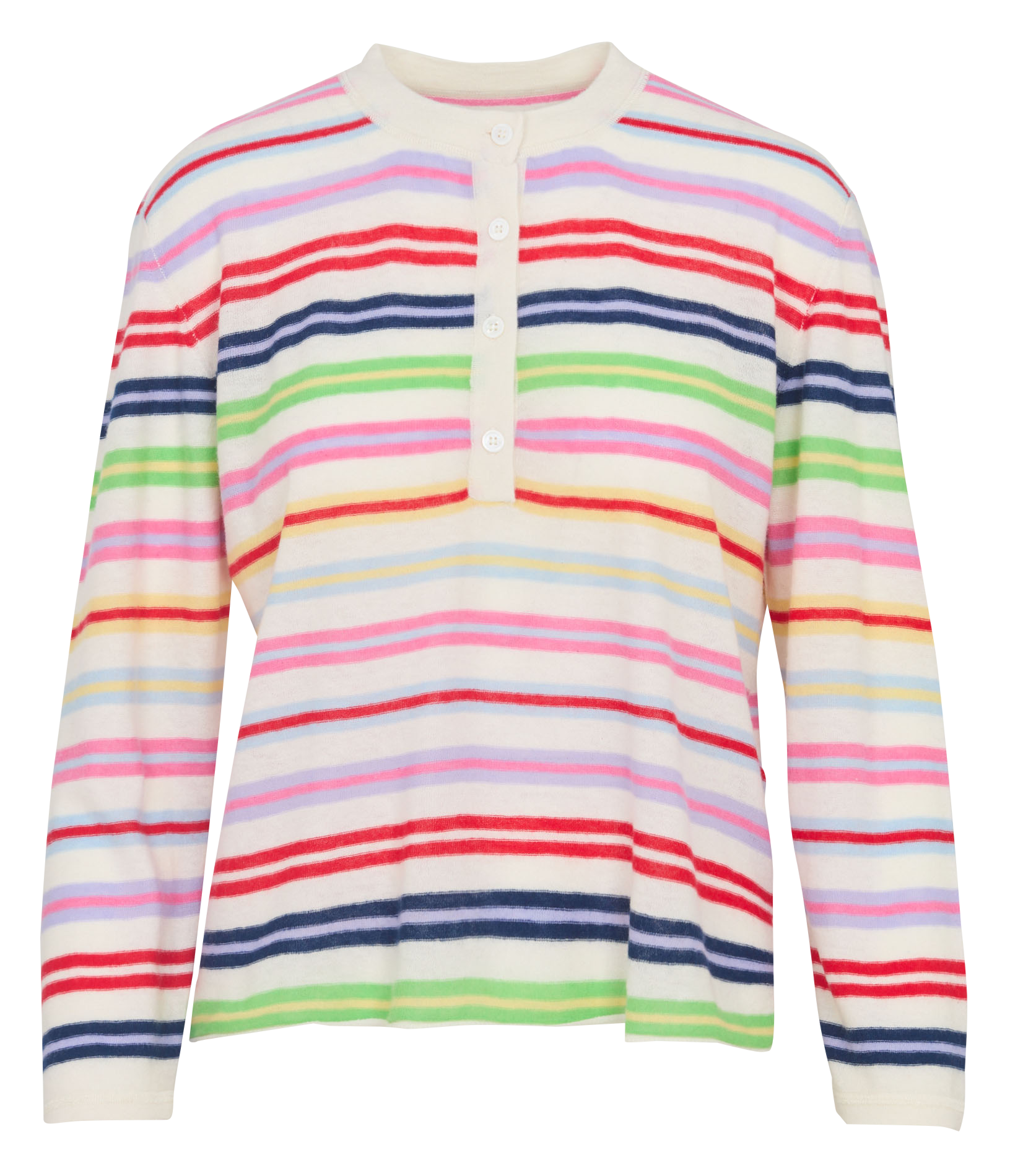 Pull col rond boutonné à rayures en cachemire MAJESTIC FILATURES Beige