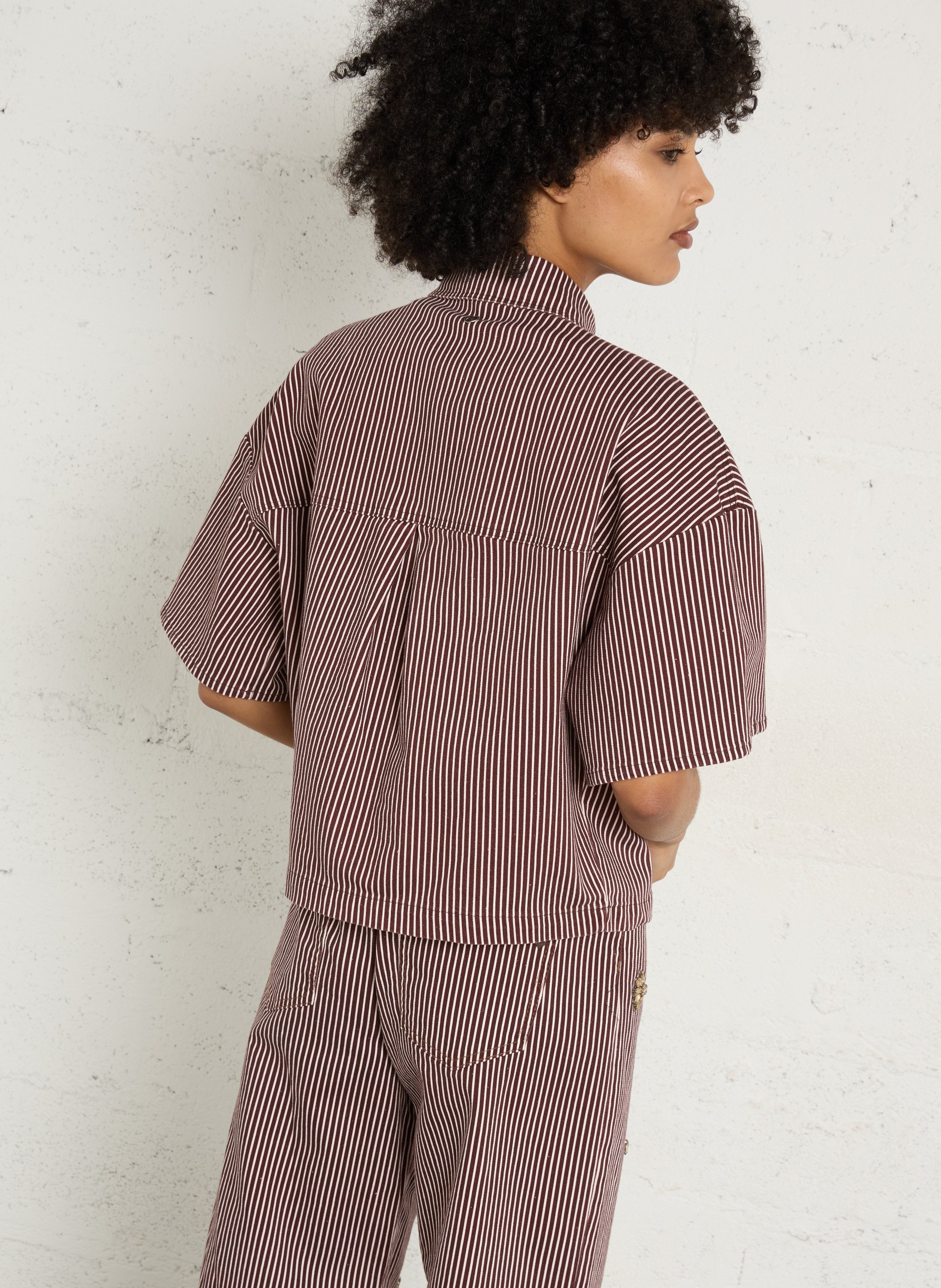 Cotton and linen shirt with classic collar PLEASE Brown