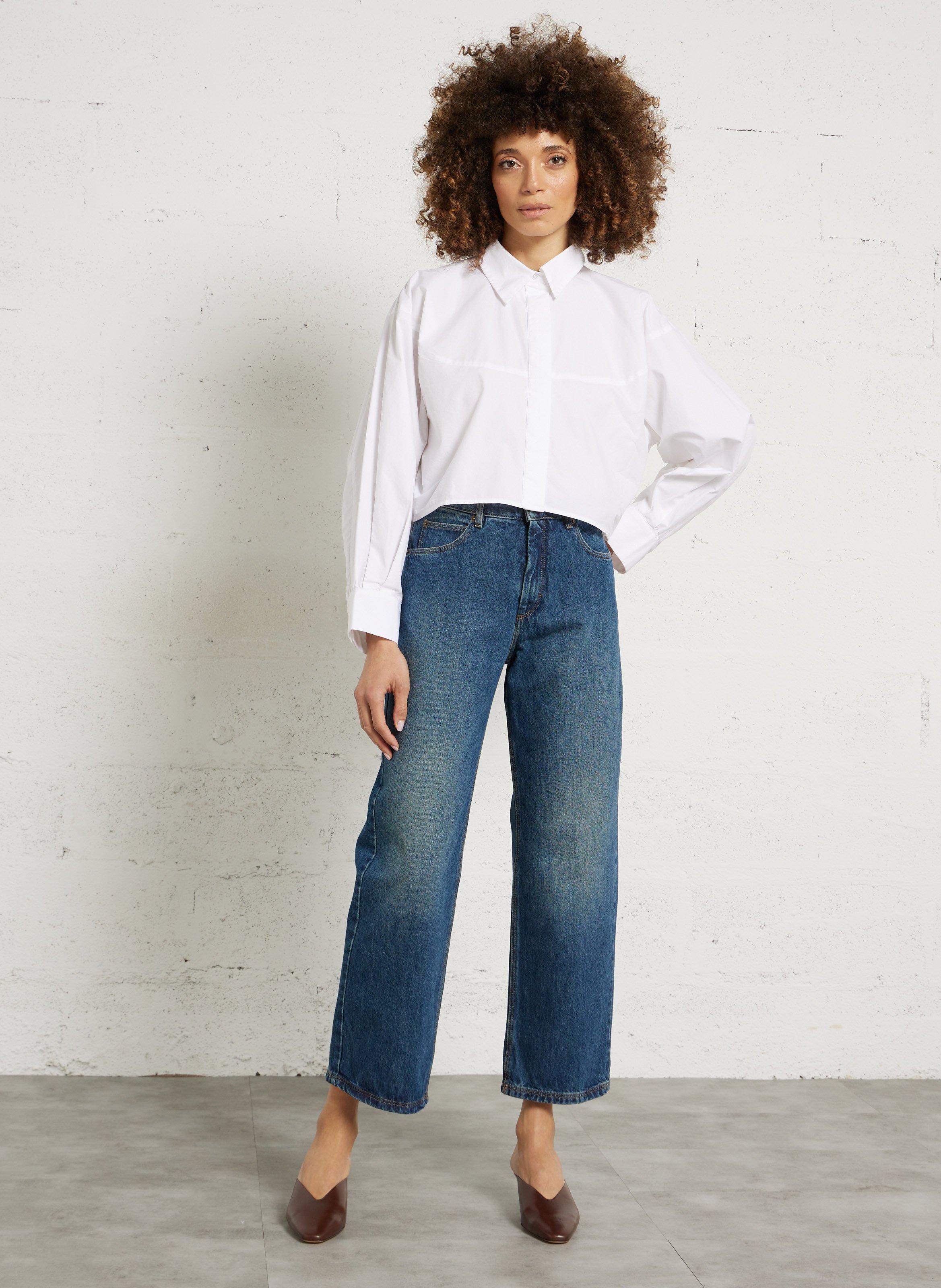 Oversized cotton shirt with classic collar NORR White