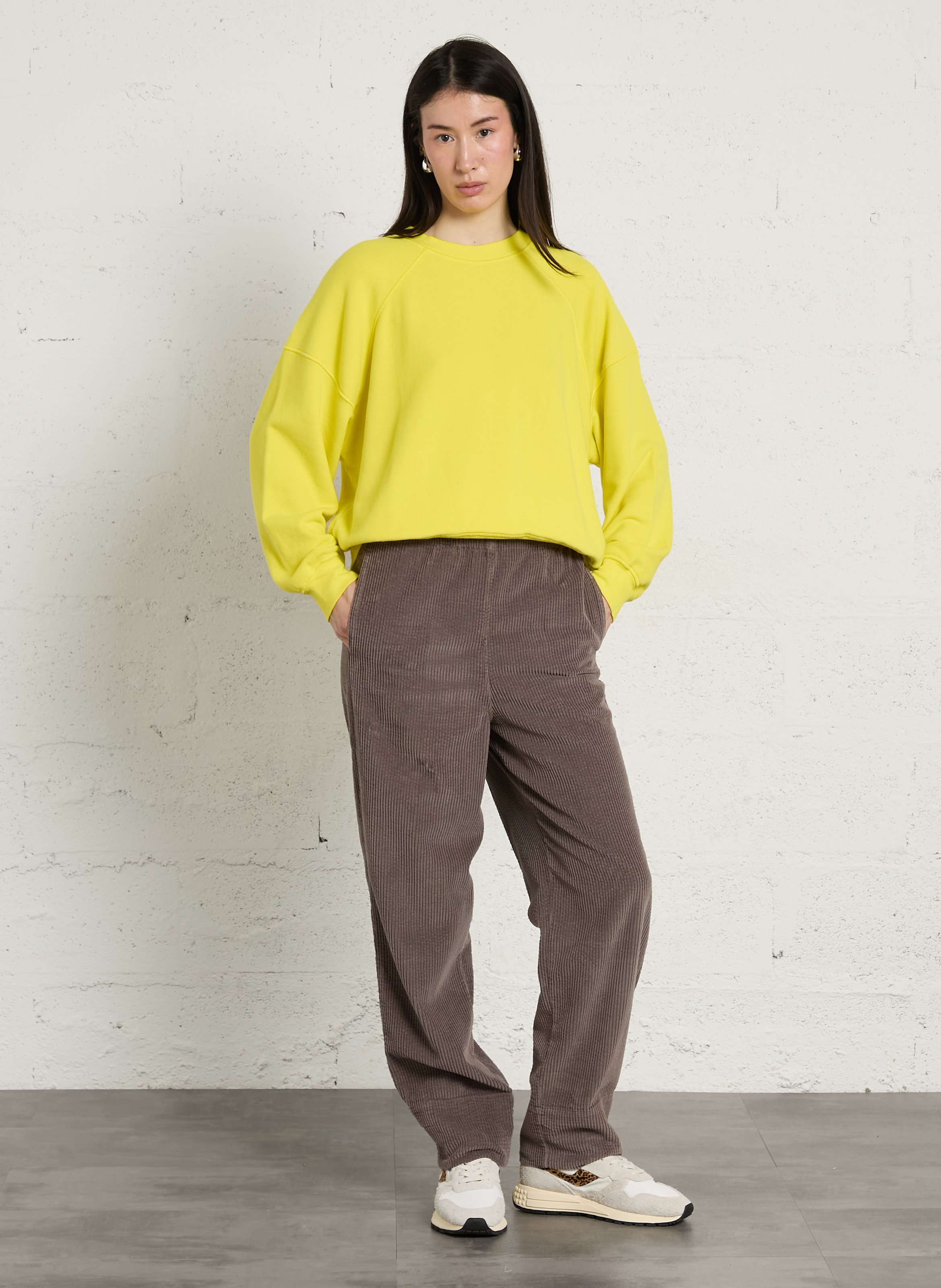 Sweat oversize col rond en coton mélangé AMERICAN VINTAGE Jaune