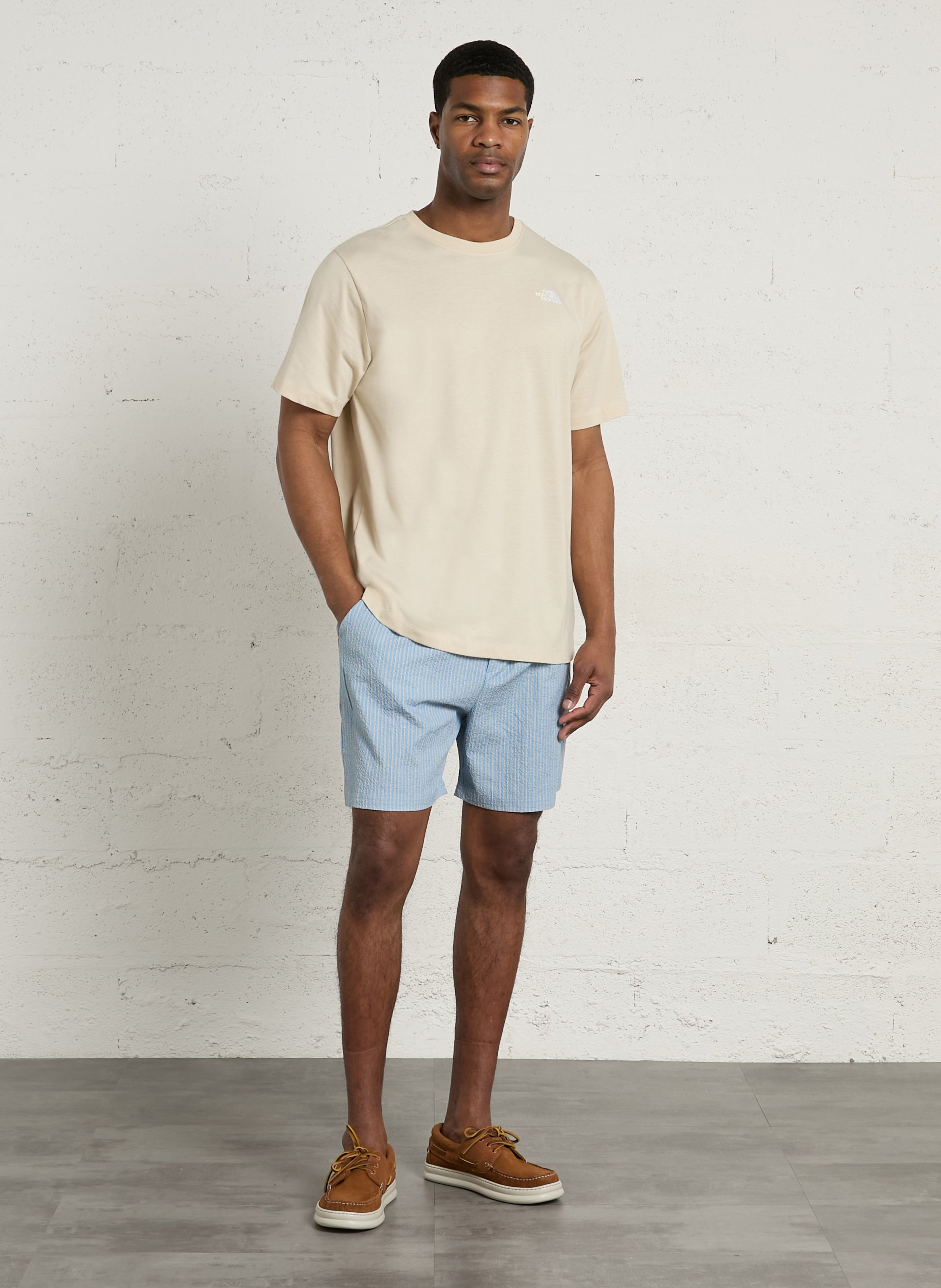 Staright embroidered round-neck cotton T-shirt THE NORTH FACE Beige