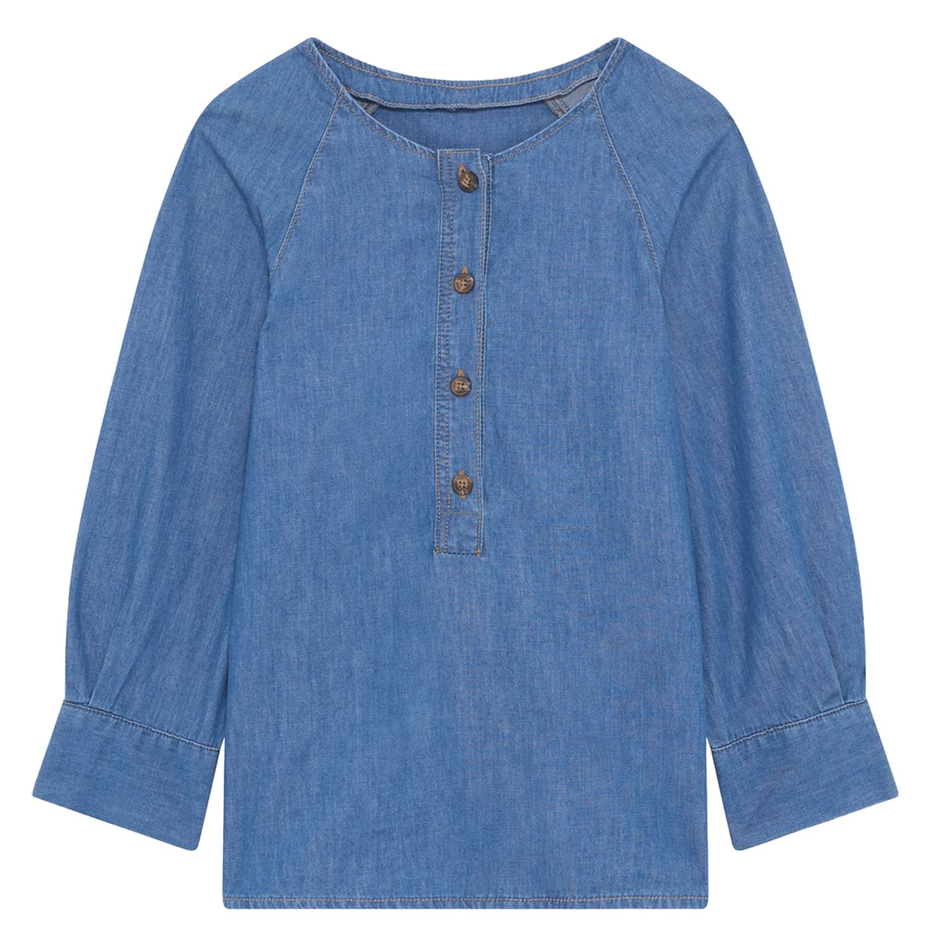 Straight cotton round-neck blouse PABLO Blue