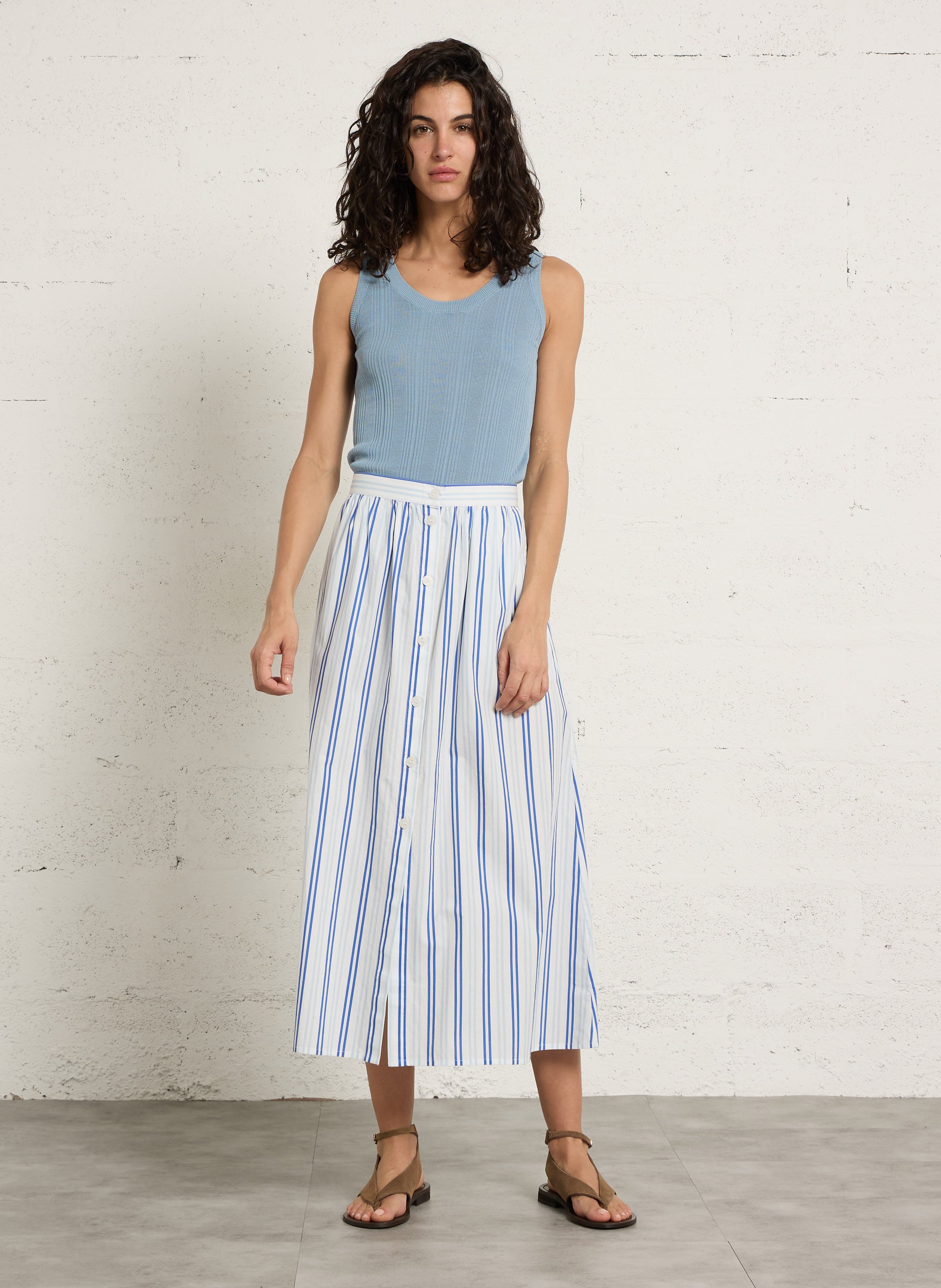 Jupe longue évasée à rayures en coton PETITE MENDIGOTE Bleu