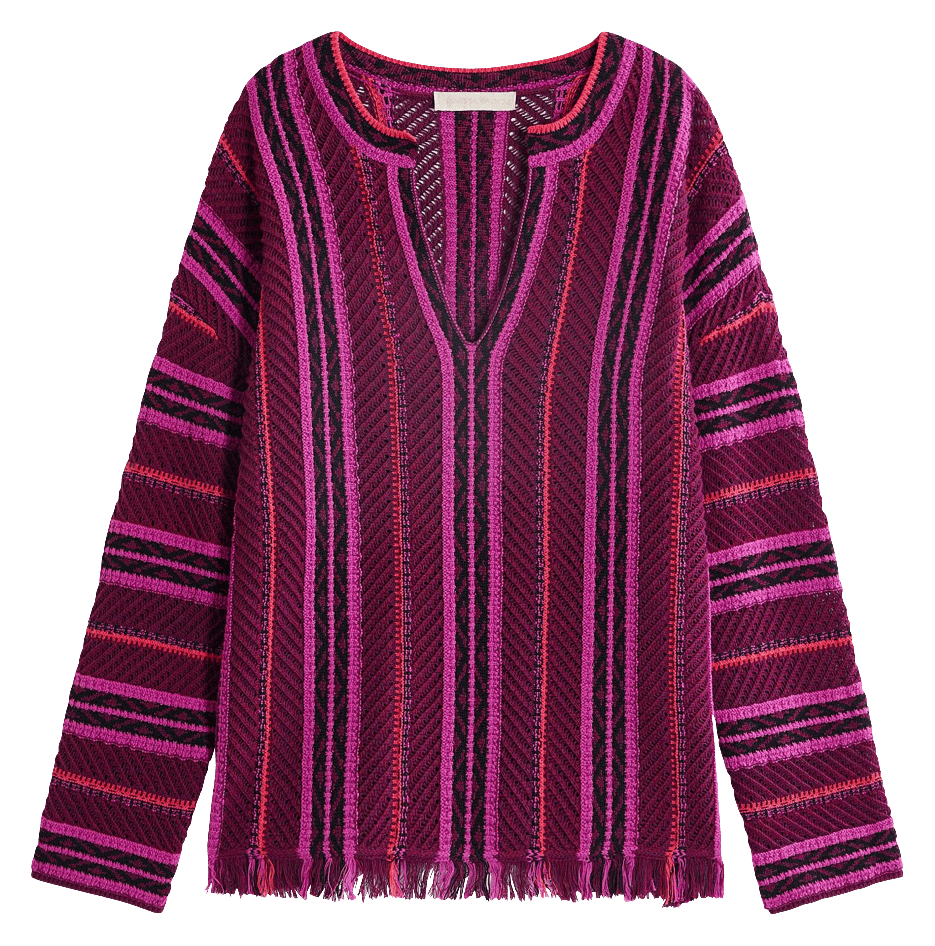 Gestreepte top met Tunesische kraag VANESSA BRUNO Roze