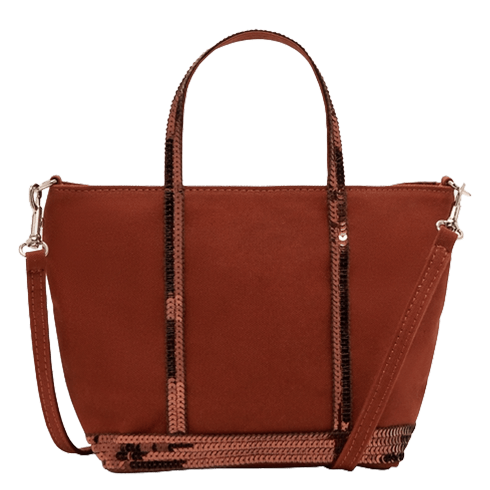 Cotton canvas sequined mini tote bag VANESSA BRUNO Brown