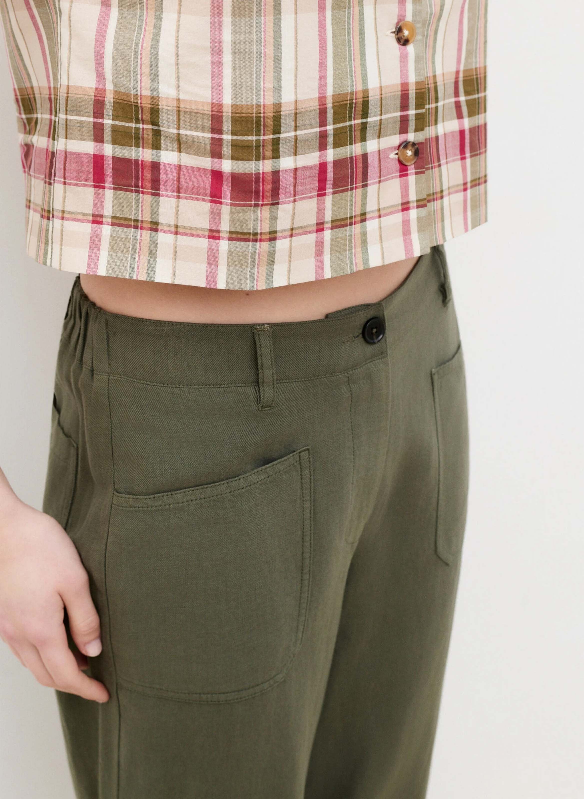 Pantalon droit en coton et lin CAROLL Kaki