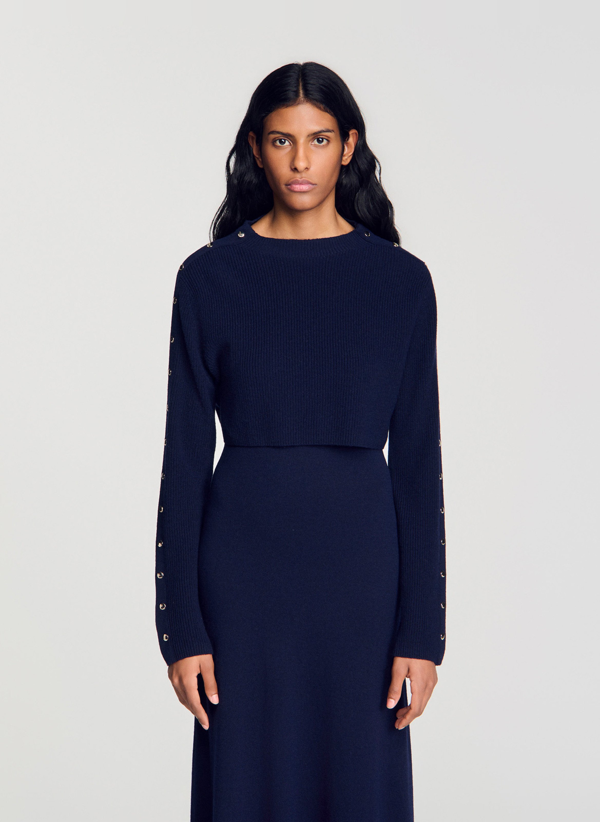 Robe ample col rond en laine et cachemire | Bleu SANDRO Femme