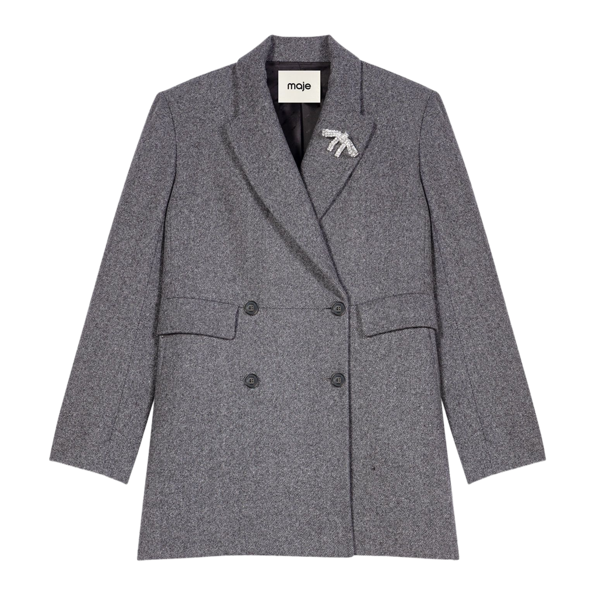 Manteau droit col tailleur en laine mélangée MAJE Gris