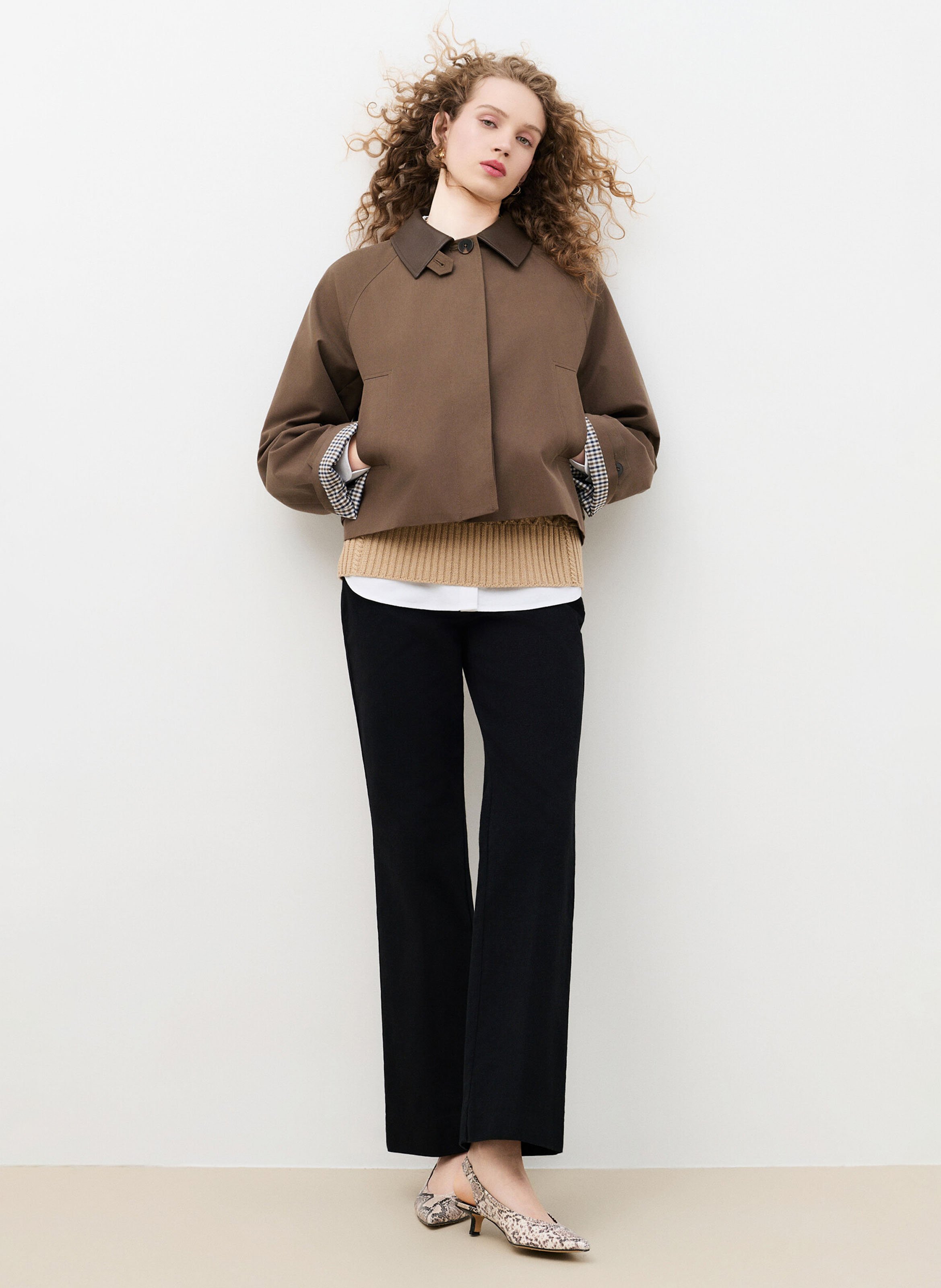 Manteau droit en coton mélangé CAROLL Marron