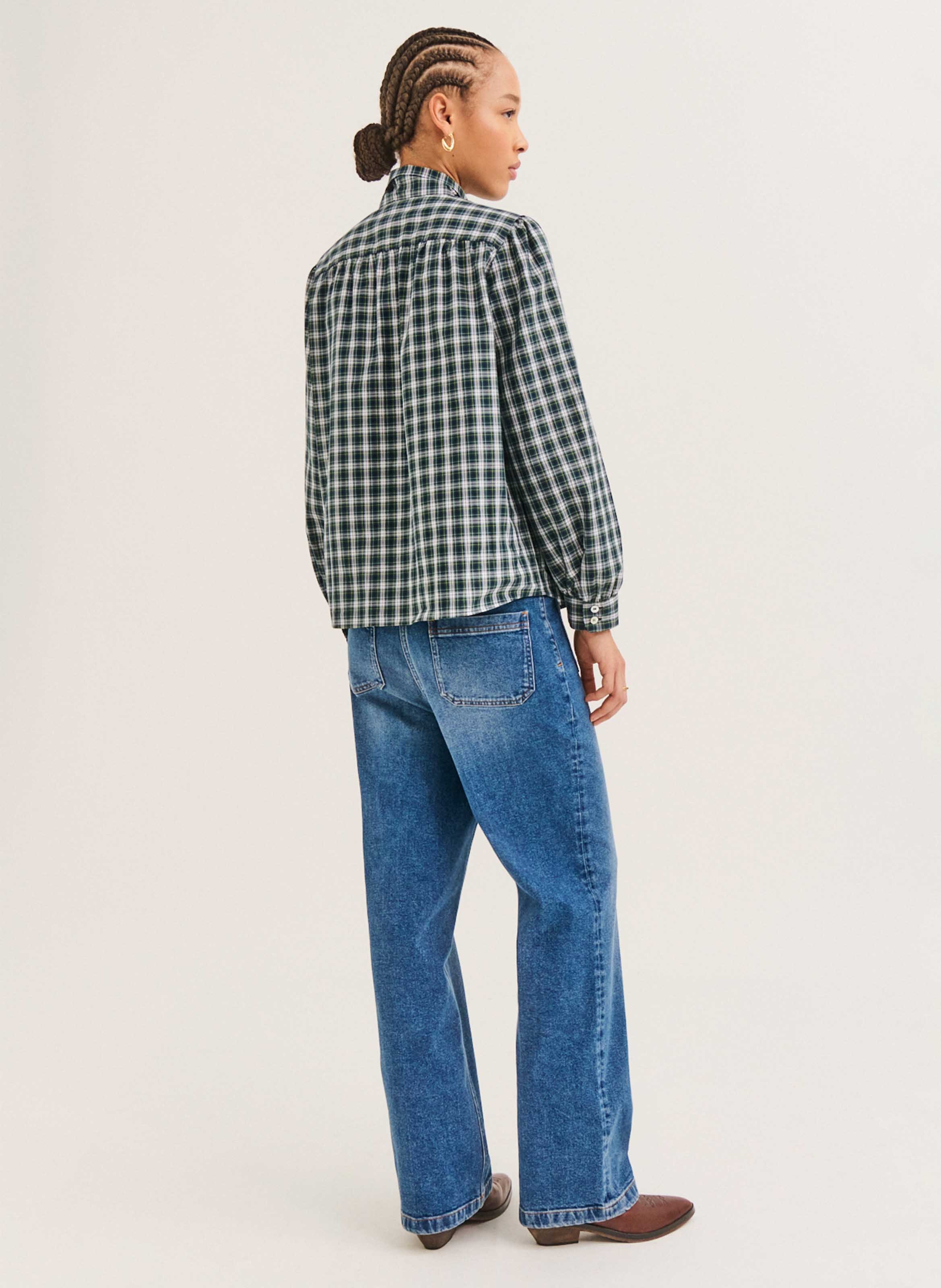 Cotton shirt with pussy-bow collar PABLO Green