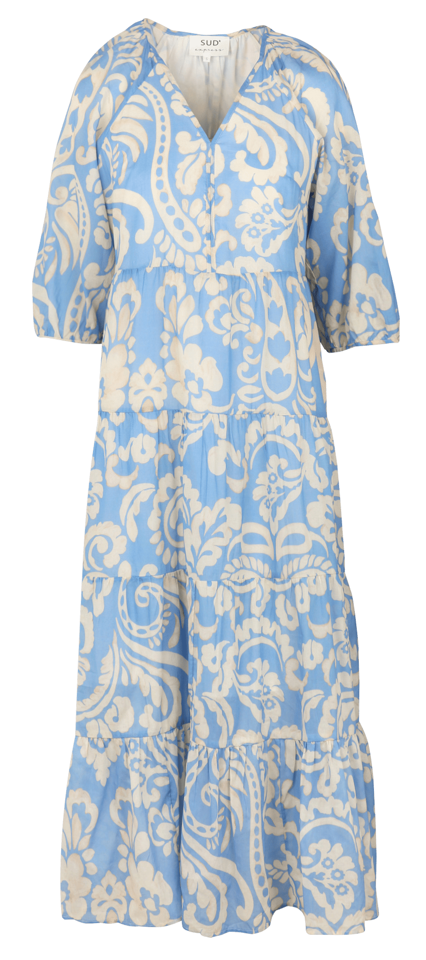 Langes Baumwollkleid mit V-Ausschnitt SUD EXPRESS Blau