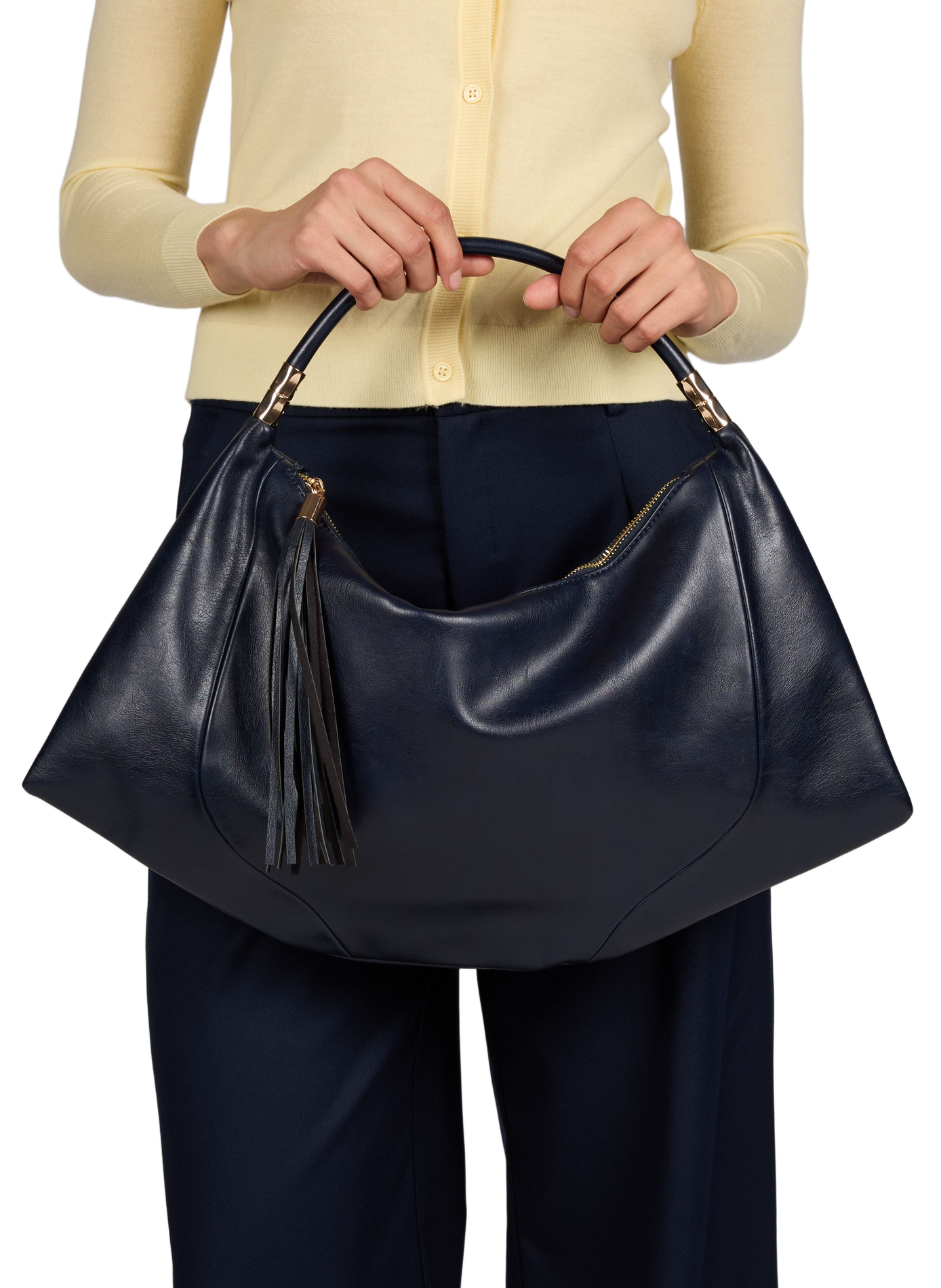 Hobo handbag with pompom AU PRINTEMPS PARIS Blue