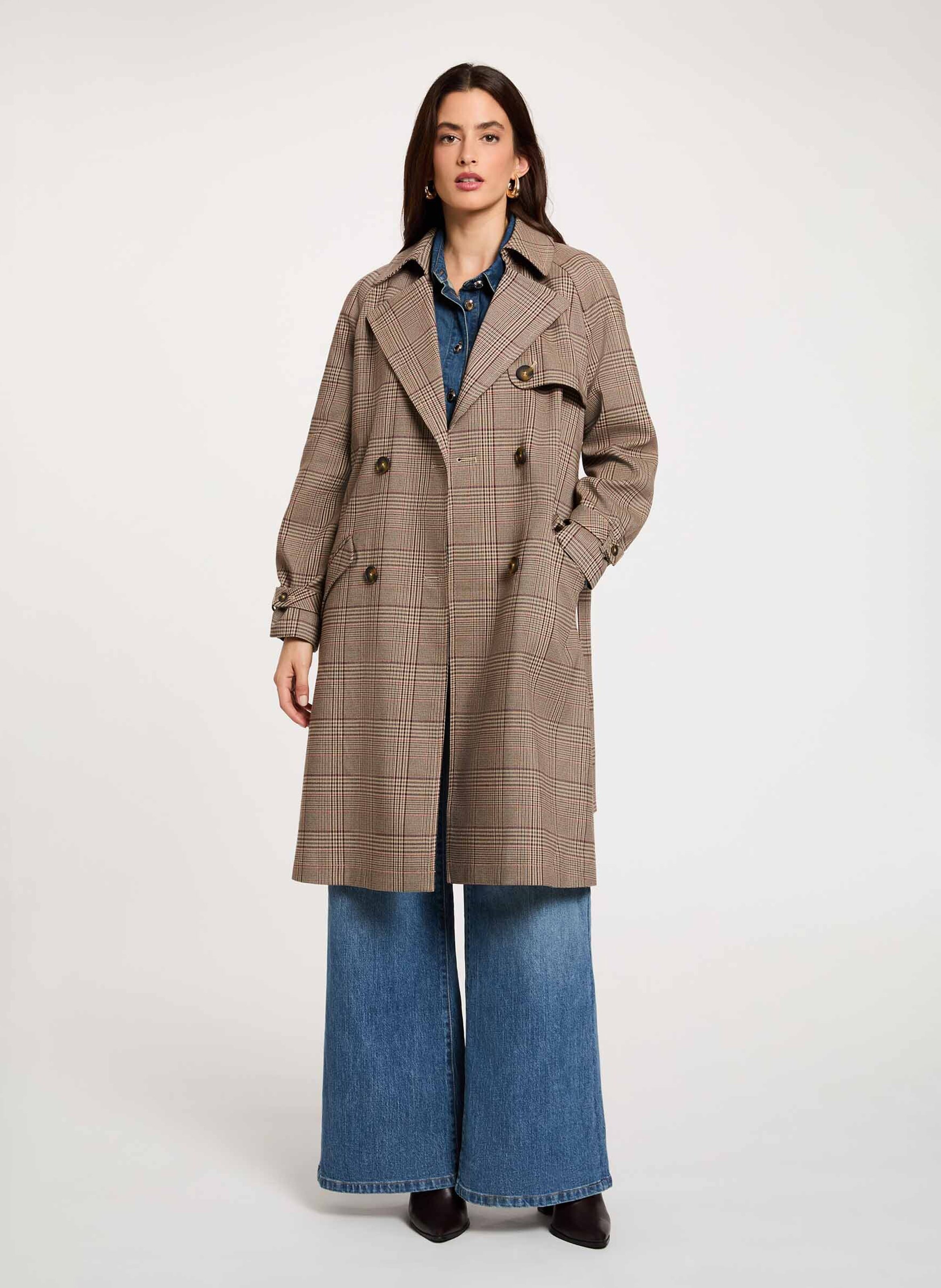 Mid-length belted checked trench coat MORGAN Multicolored