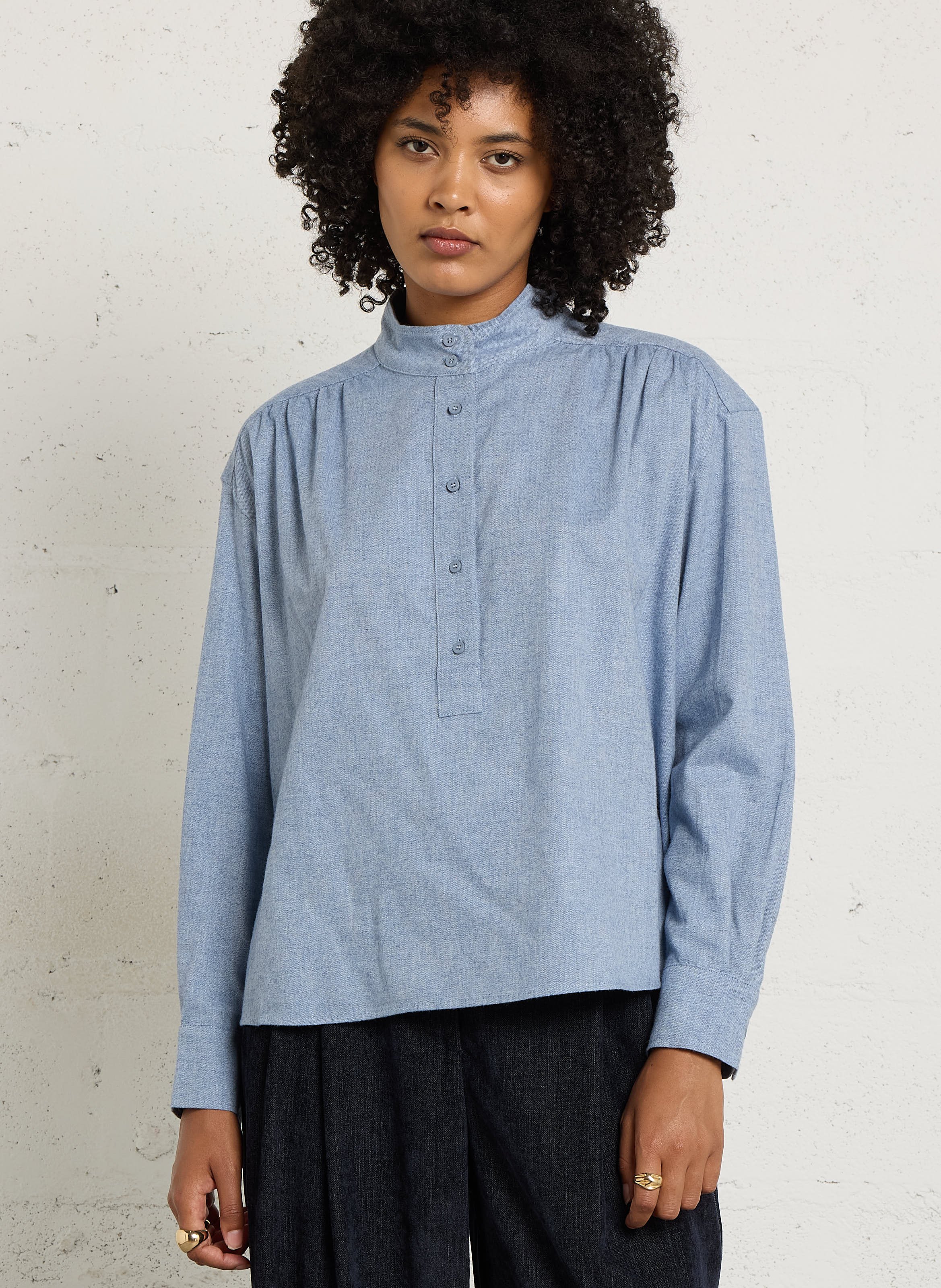 Gerade Bluse mit Mao-Kragen aus Baumwolle SACRECOEUR