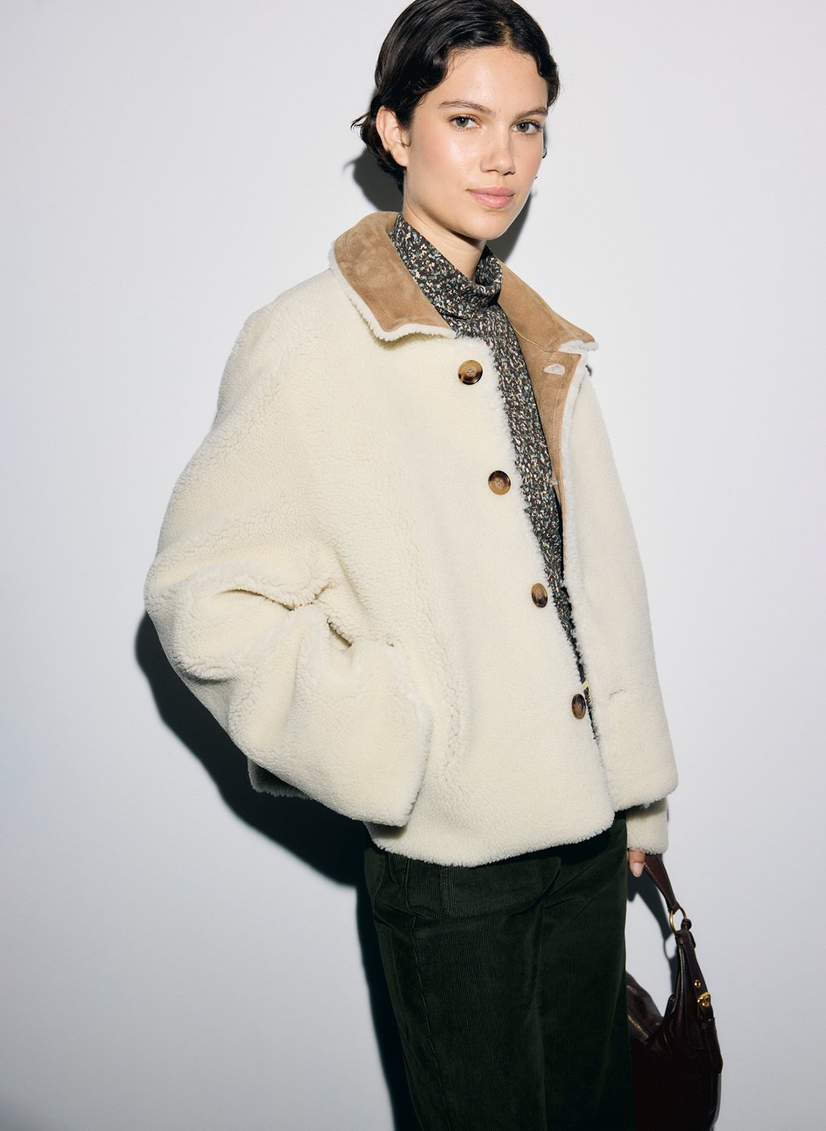 Straight leather coat with classic collar GERARD DAREL Brown