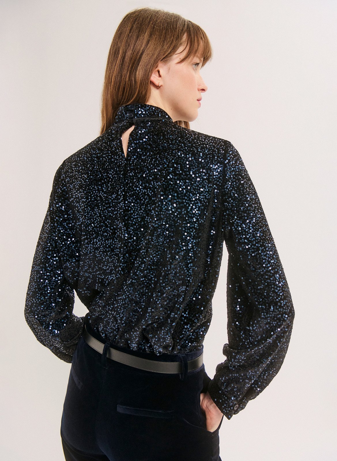 Top col montant à sequins PABLO Noir
