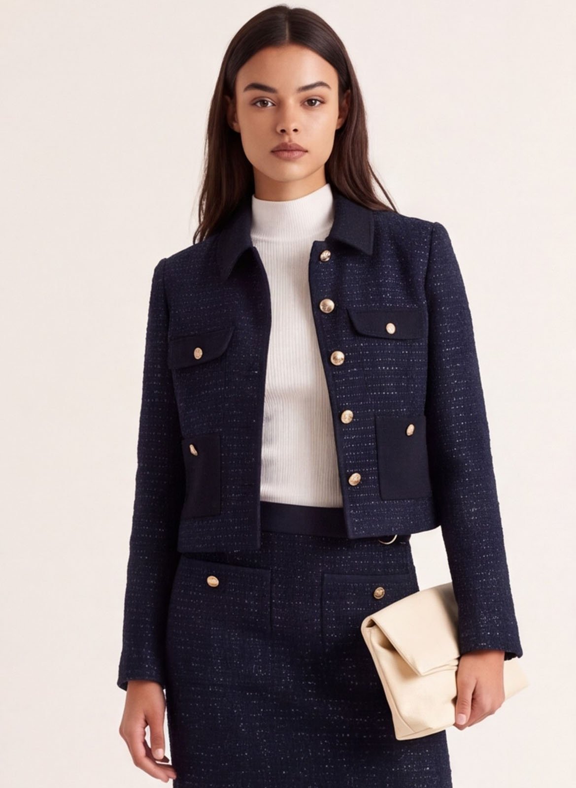 Veste courte droite en tweed KOOKAI Bleu