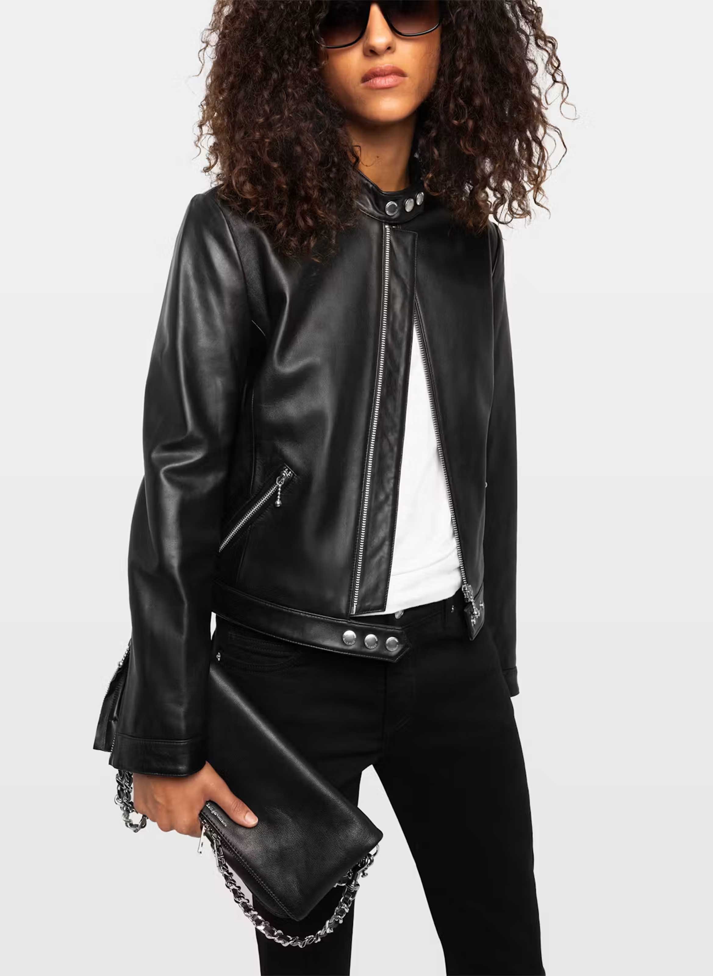 Straight zip-up leather jacket ZADIG&VOLTAIRE Black